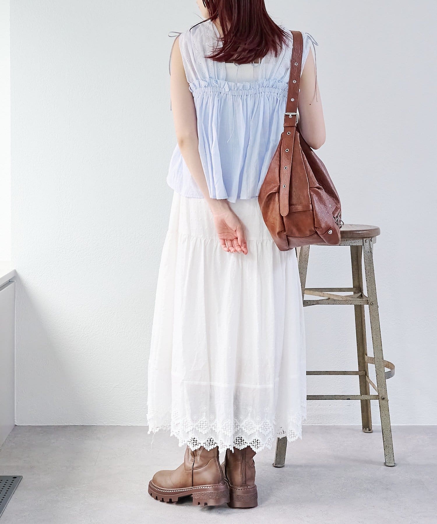 w closet(ダブルクローゼット) レース切替ドロストブラウス