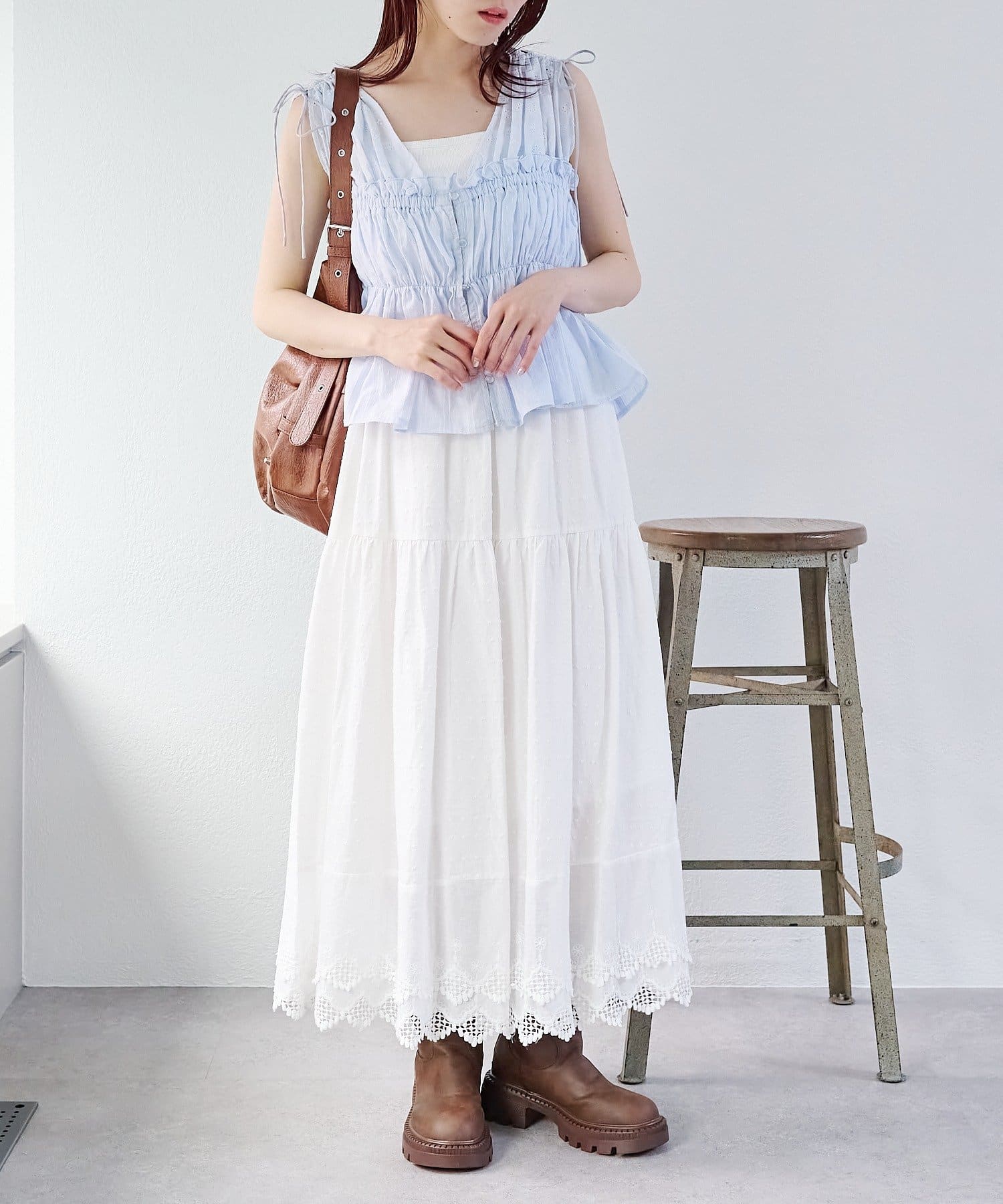w closet(ダブルクローゼット) レース切替ドロストブラウス