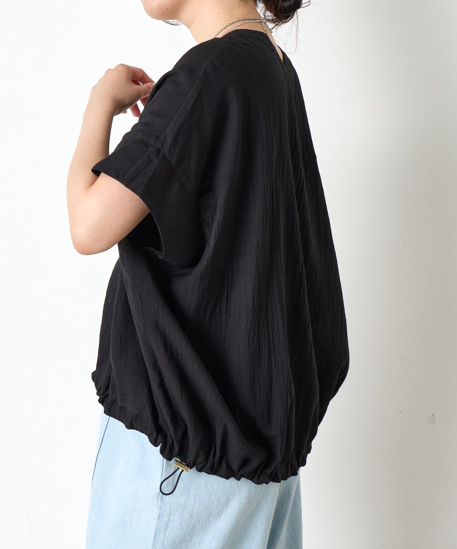 Jena　espace merveilleux(ジェナ　エスパスメルヴェイユ) 【スッキリ半袖Ⅴシャツ】裾ドロストダブルVシャツ