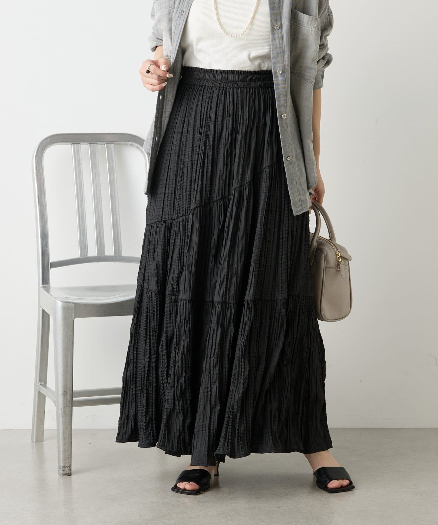 Jena　espace merveilleux(ジェナ　エスパスメルヴェイユ) 【30分で完売！】クリンクルアシメギャザースカート