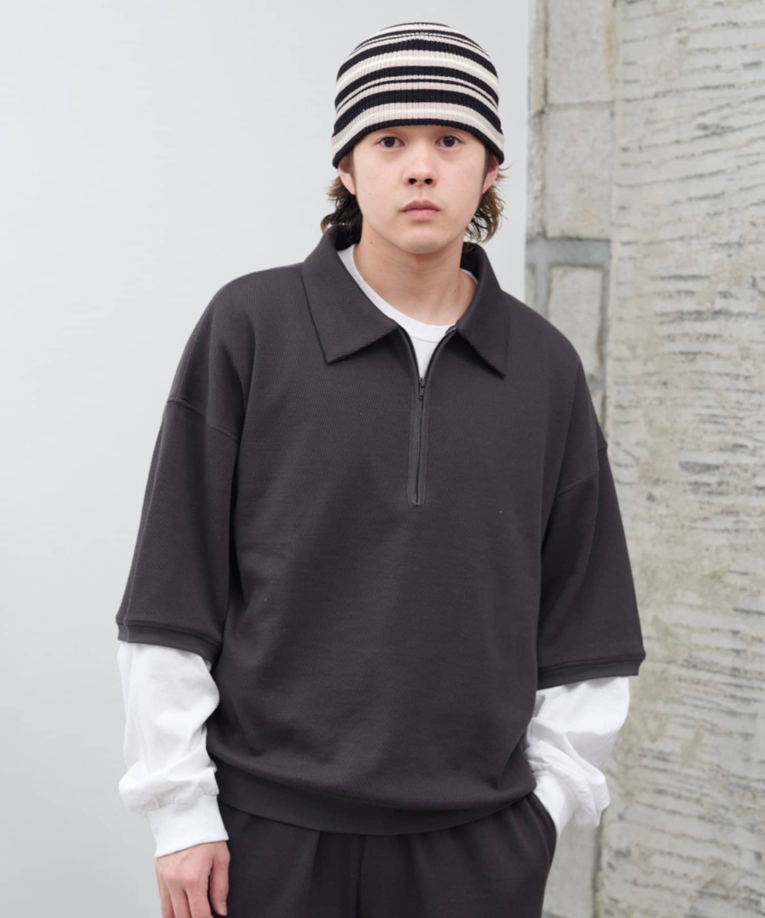 OUTLET(アウトレット) 【Kastane】ヘビーウェイトカットソーハーフジップポロシャツ