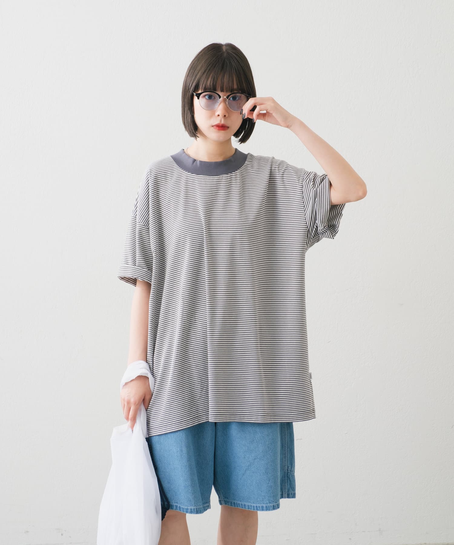 OUTLET(アウトレット) 【Kastane】モックネックボーダーTシャツ