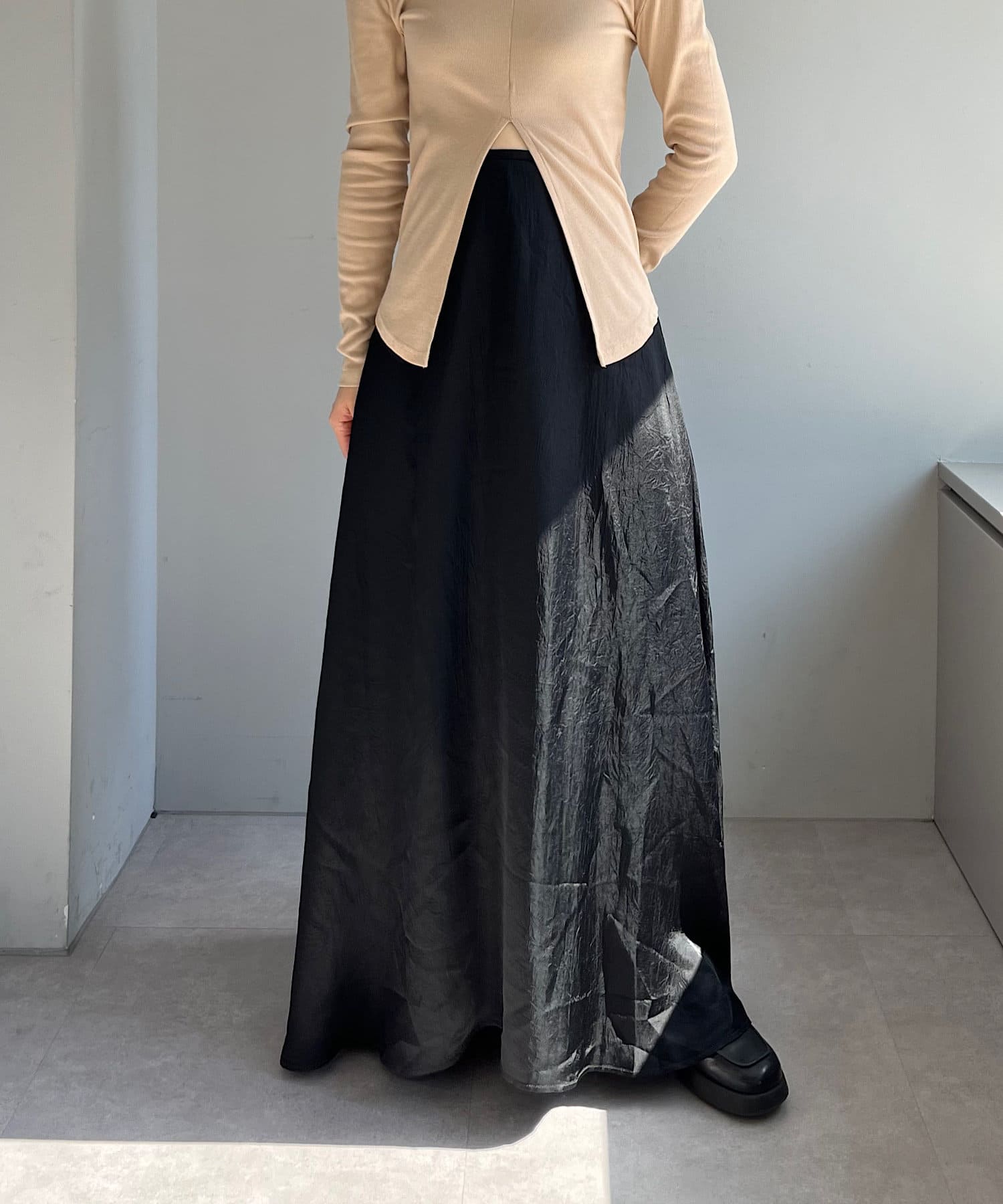 OUTLET(アウトレット) 【Pasterip】Acetate flared big skirt