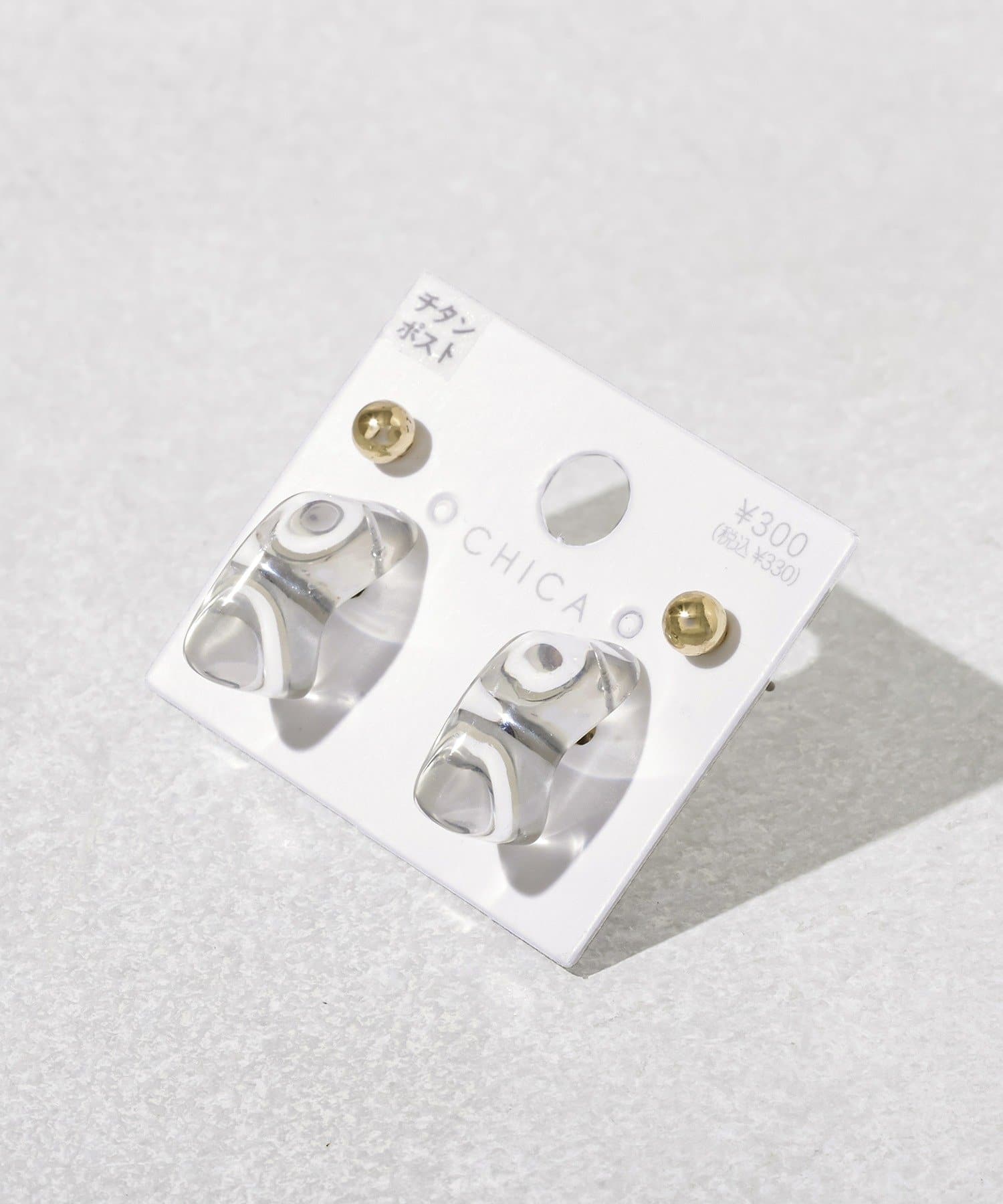 3COINS(スリーコインズ) メタルクリアカーブピアス4個セット