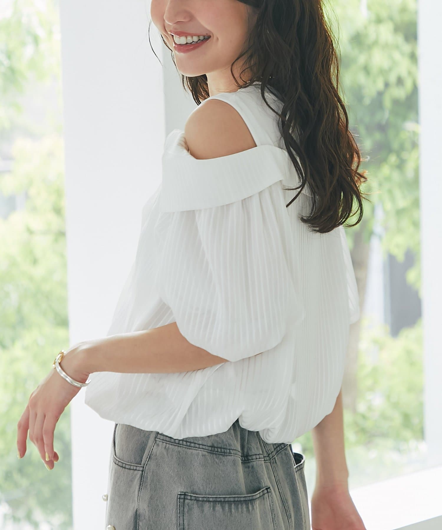 シアーストライプシャツドッキングカットソー | La boutique