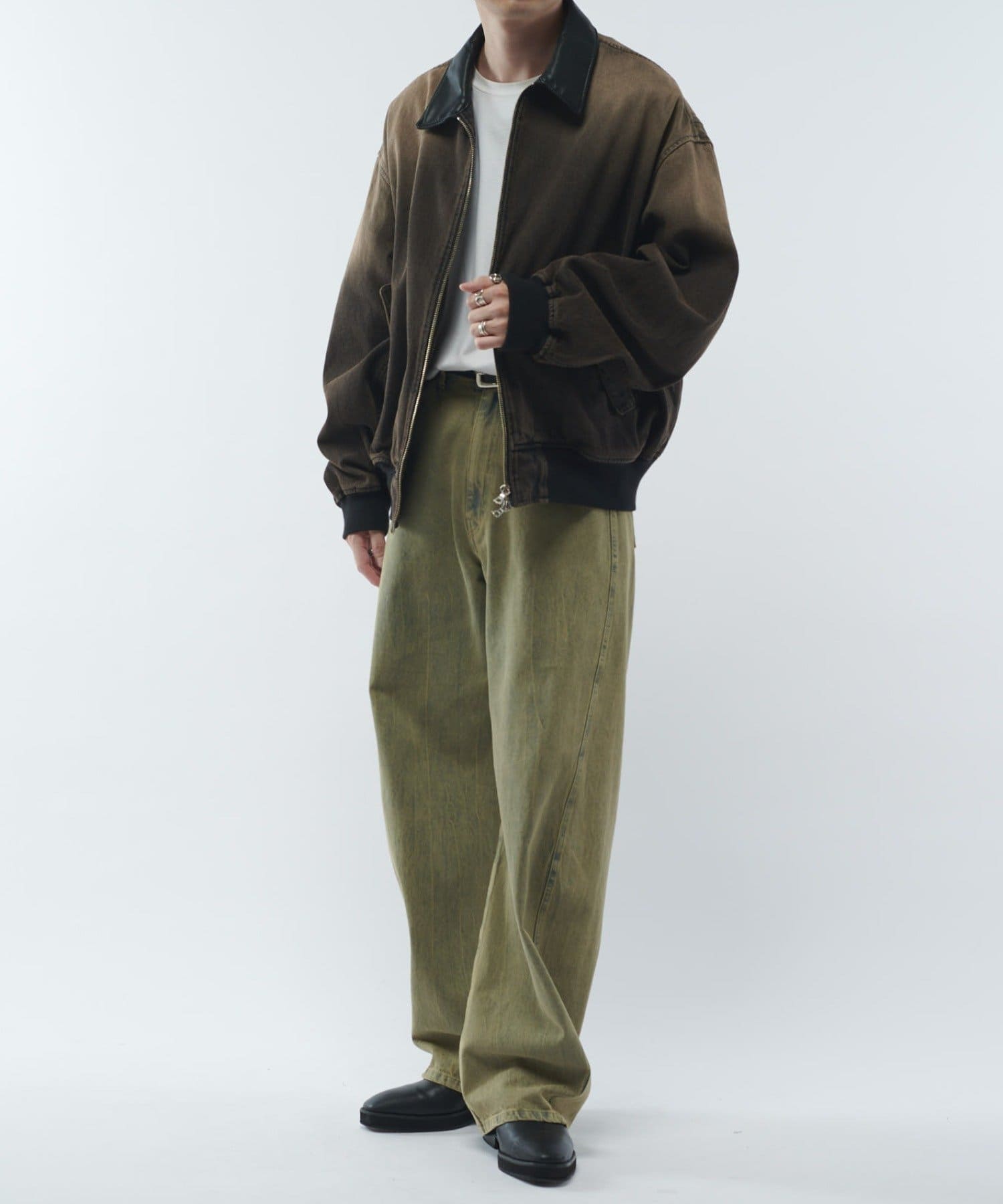 Lui's(ルイス) レザーカラーデニムボンバージャケット