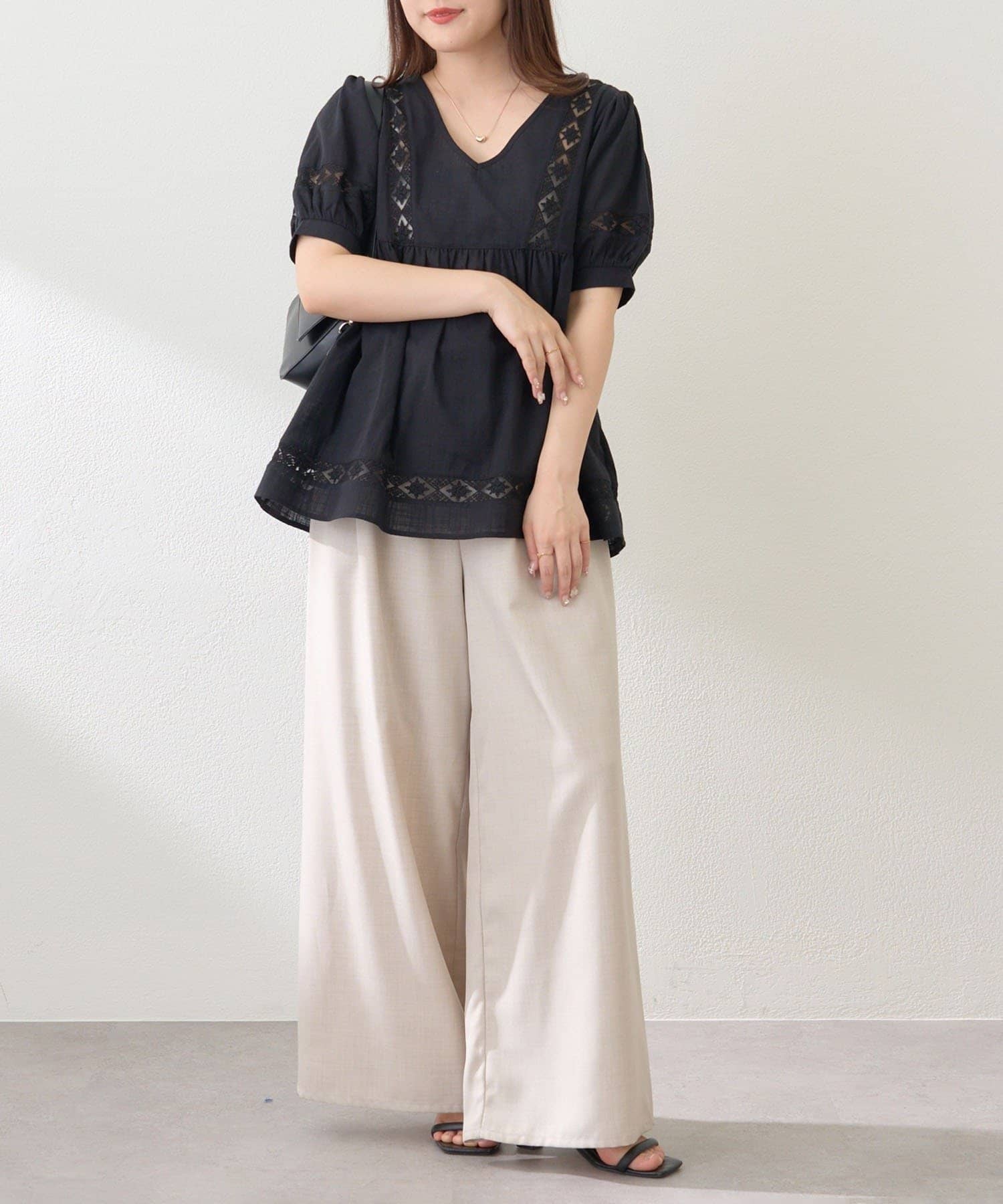 NICE CLAUP / OLIVE des OLIVE OUTLET(ナイスクラップ  / オリーブ デ オリーブ アウトレット) 【continuer】レース使いギャザーブラウス