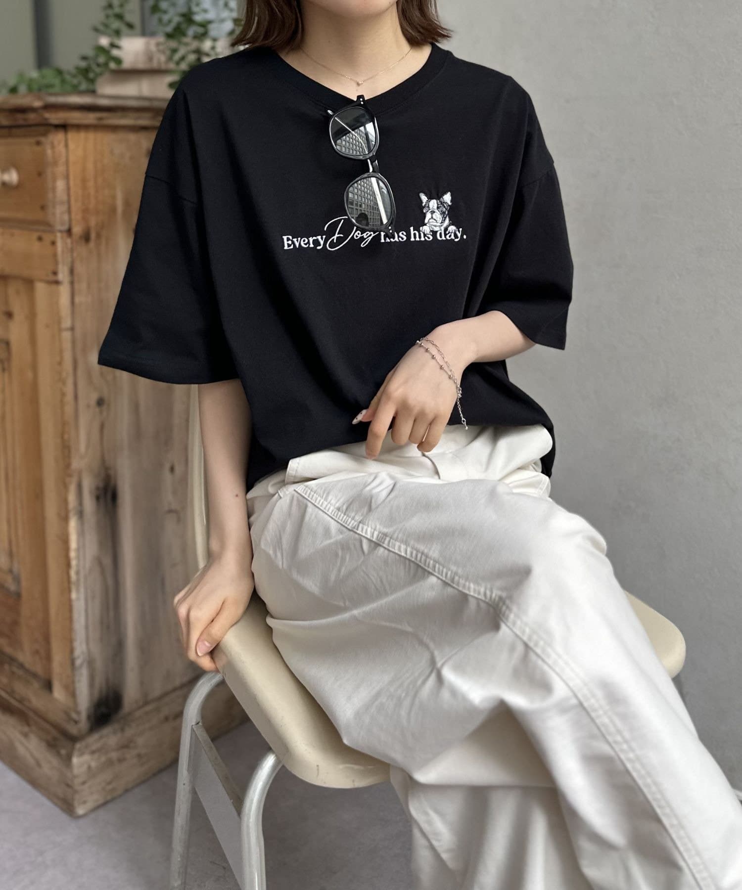 LOCUST(ローカスト) 【ユニセックス】【接触冷感】DOG＆CAT 刺繍T