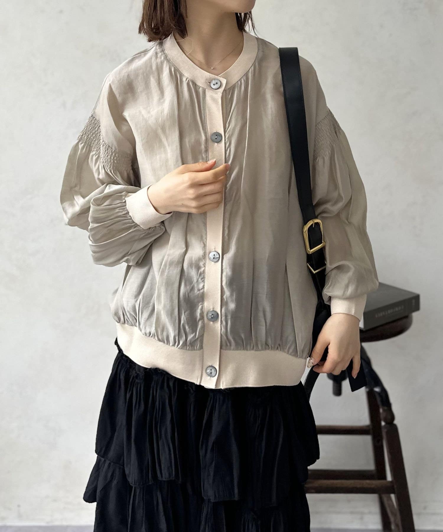 LOCUST(ローカスト) 【WEB限定】【高見え】シャーリングクルーカーディガン