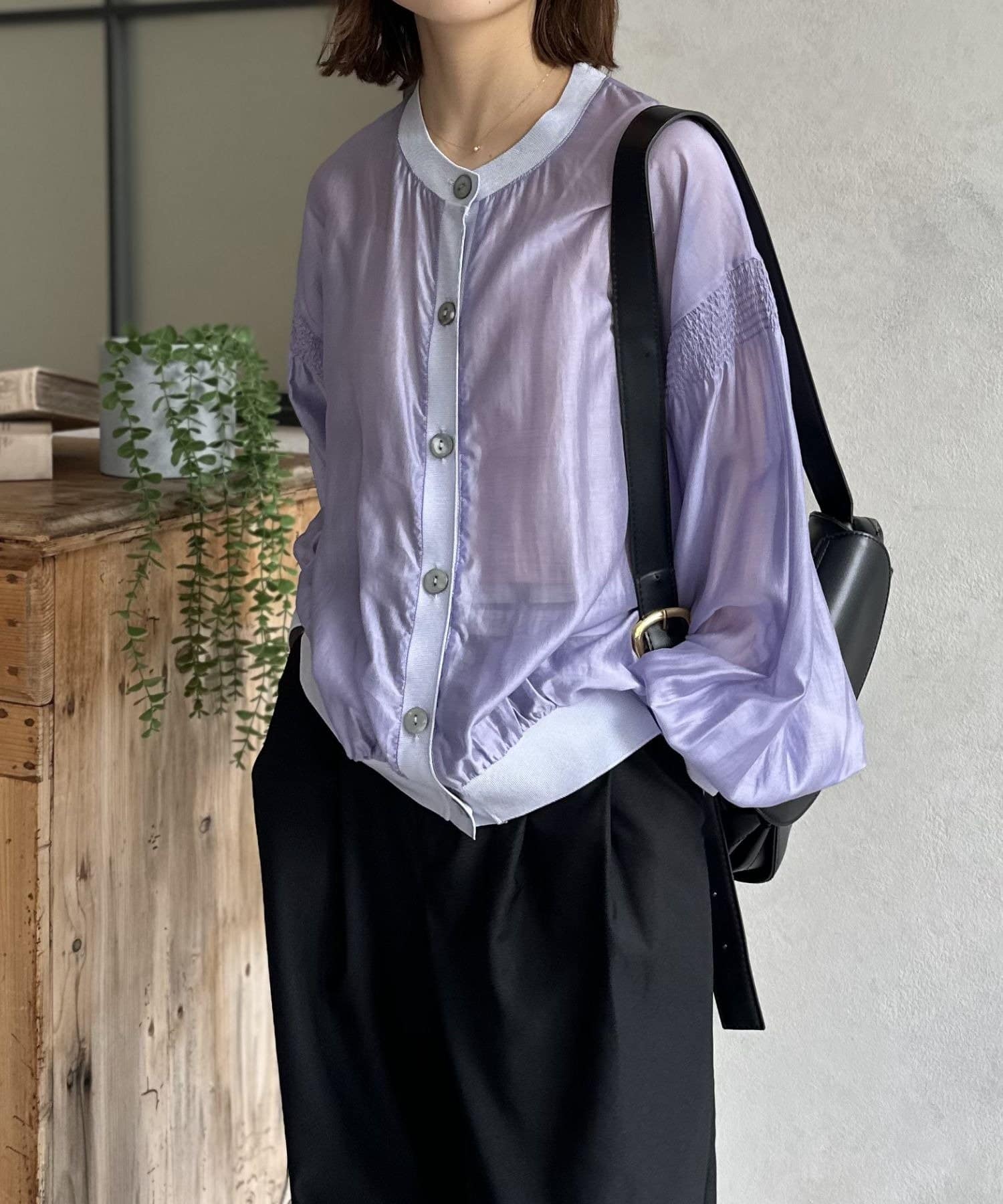 LOCUST(ローカスト) 【WEB限定】【高見え】シャーリングクルーカーディガン