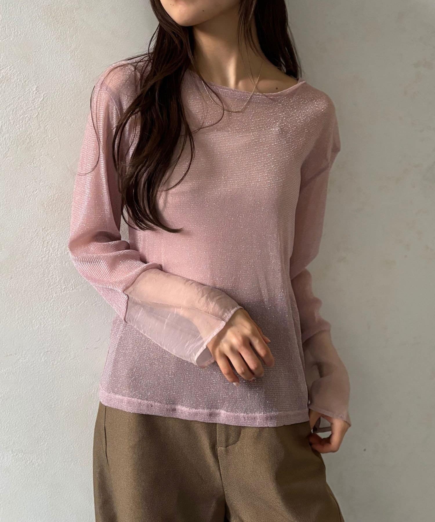 LOCUST(ローカスト) 袖シアーラメベーシックカットソートップス