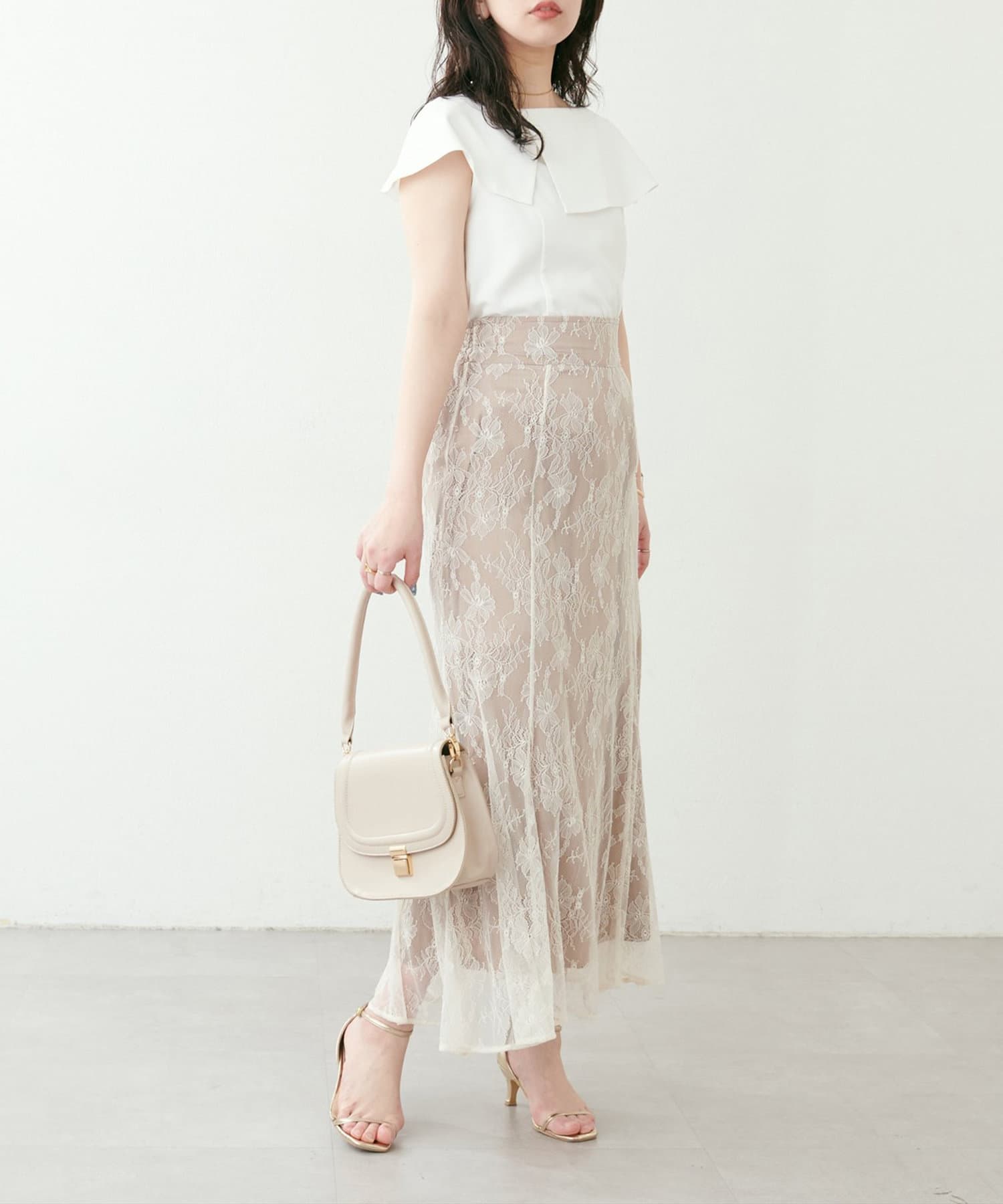 NICE CLAUP / OLIVE des OLIVE OUTLET(ナイスクラップ  / オリーブ デ オリーブ アウトレット) 【natural couture】＜ｏｓｏｎｏ＞長さ変えれる配色レーススカート