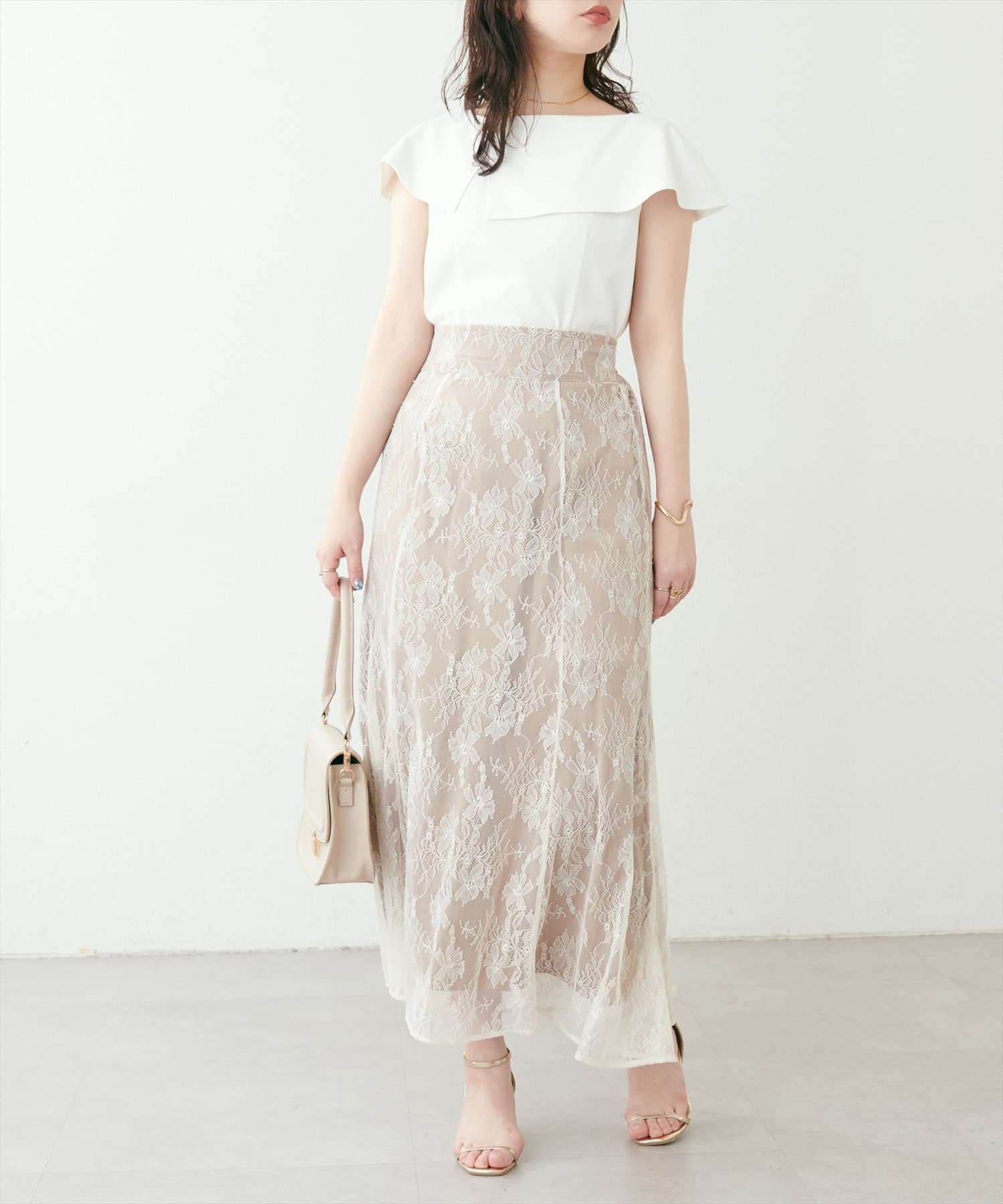 NICE CLAUP / OLIVE des OLIVE OUTLET(ナイスクラップ  / オリーブ デ オリーブ アウトレット) 【natural couture】＜ｏｓｏｎｏ＞長さ変えれる配色レーススカート