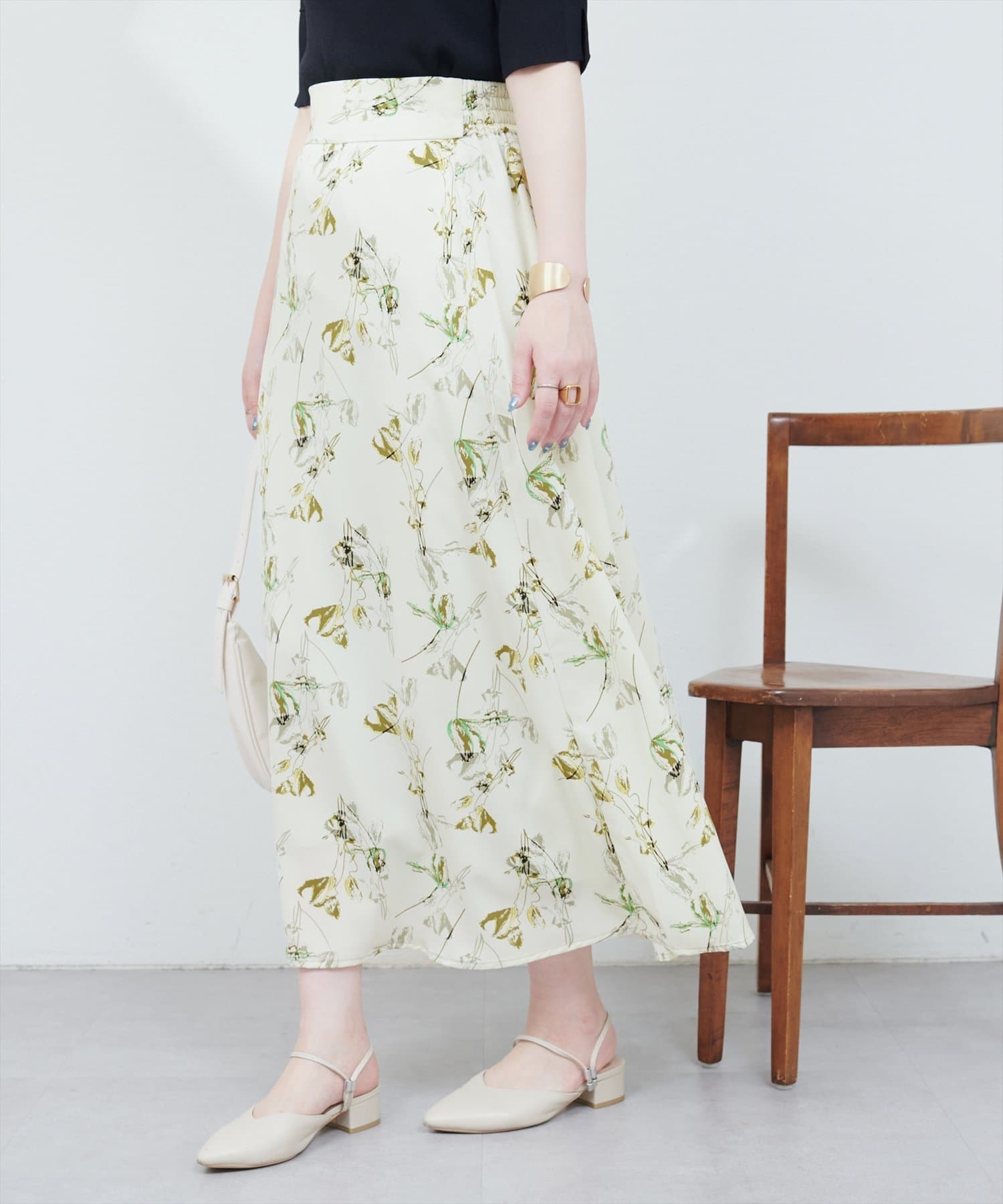 NICE CLAUP / OLIVE des OLIVE OUTLET(ナイスクラップ  / オリーブ デ オリーブ アウトレット) 【natural couture】アートフラワーハイウエストフレアスカート