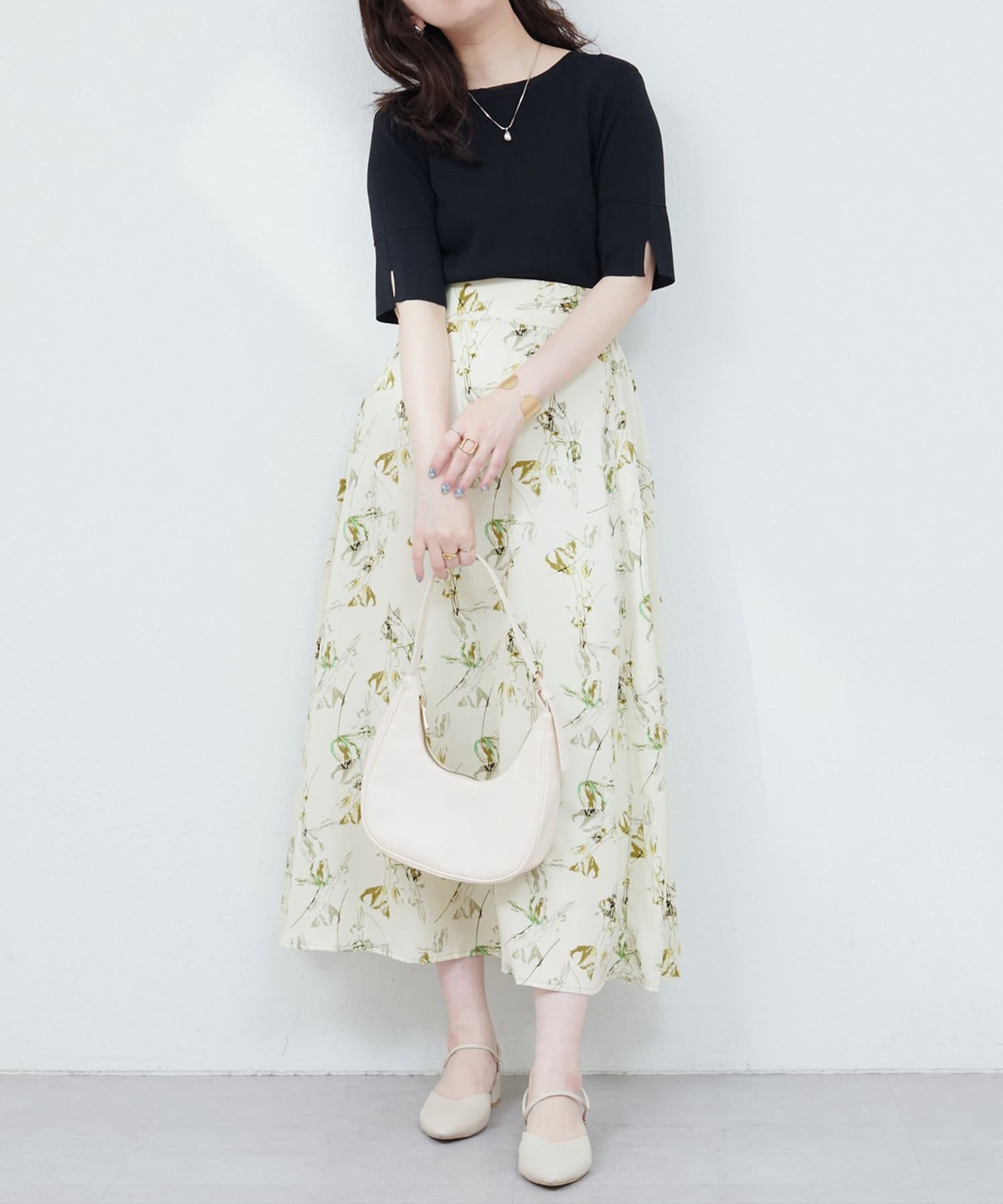 NICE CLAUP / OLIVE des OLIVE OUTLET(ナイスクラップ  / オリーブ デ オリーブ アウトレット) 【natural couture】アートフラワーハイウエストフレアスカート