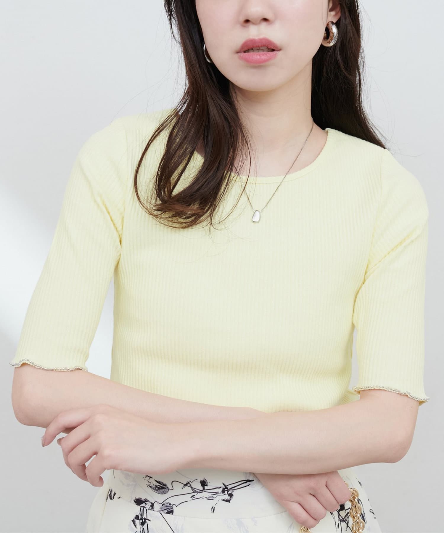 NICE CLAUP / OLIVE des OLIVE OUTLET(ナイスクラップ  / オリーブ デ オリーブ アウトレット) 【natural couture】ボールトリム細リブカットトップス