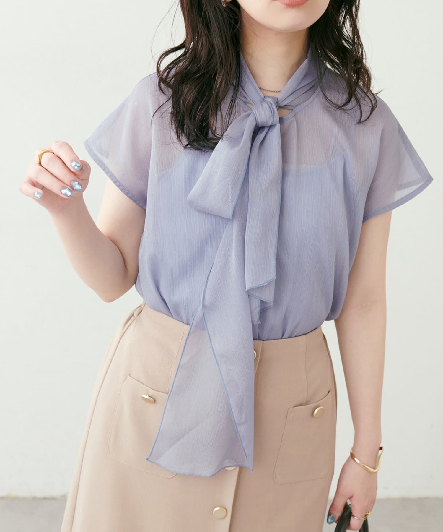 NICE CLAUP / OLIVE des OLIVE OUTLET(ナイスクラップ  / オリーブ デ オリーブ アウトレット) 【natural couture】フレンチスリーブボータイブラウス