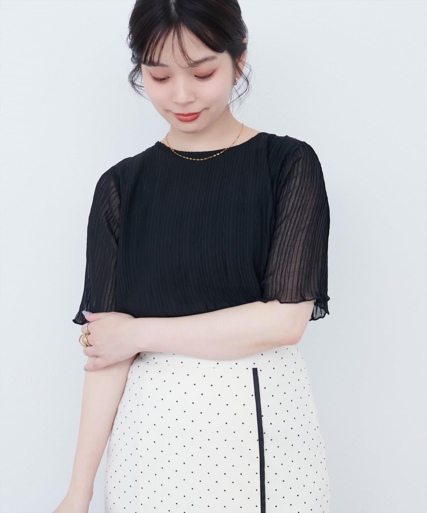 【美品】コーデ売り♡2way 半袖 シアーブラウス＆プリーツスカート f48b9031385d775a84e54a1396fba1