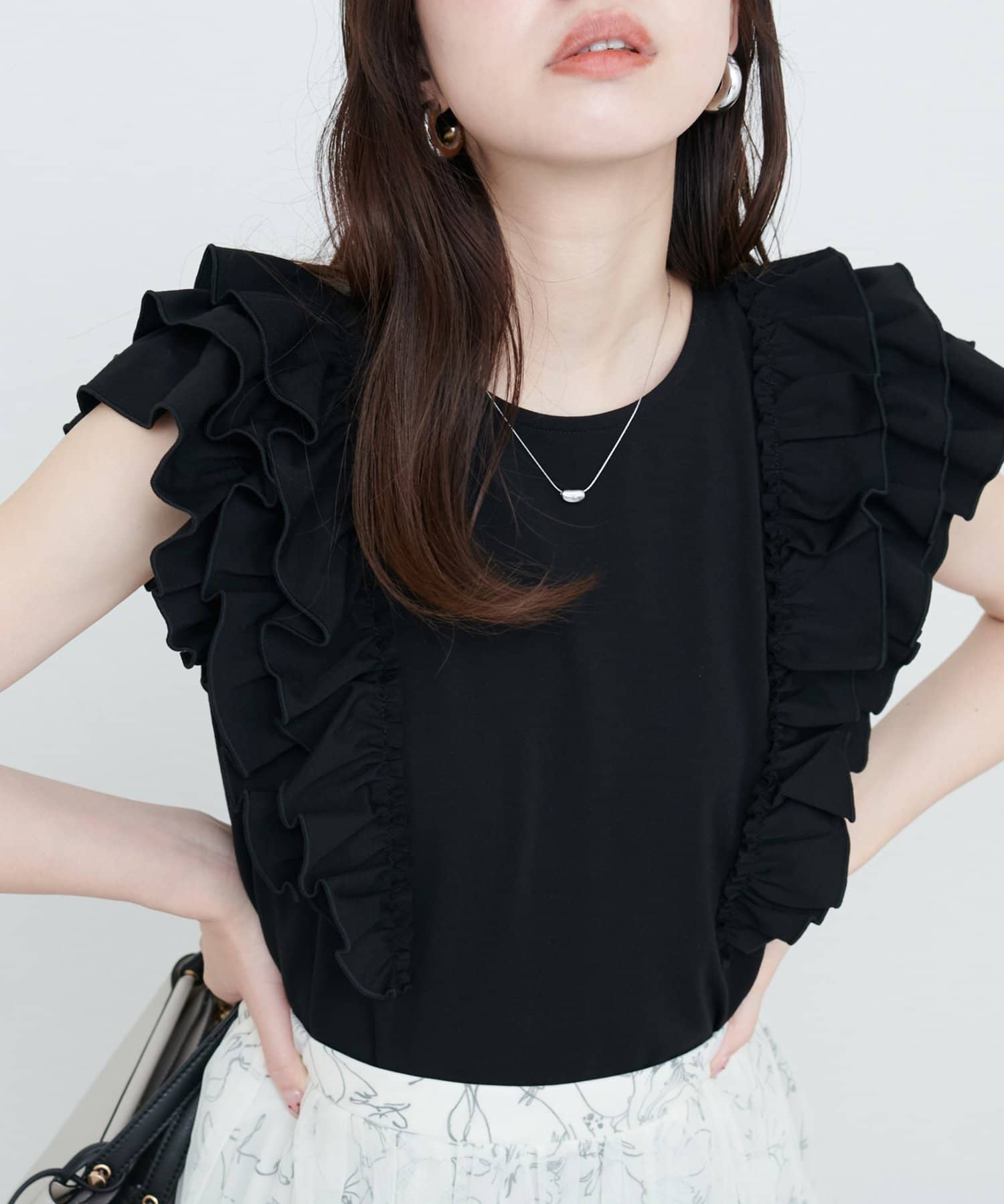 natural couture(ナチュラルクチュール) 【sherbet line】接触冷感　フリルブラウスTシャツ