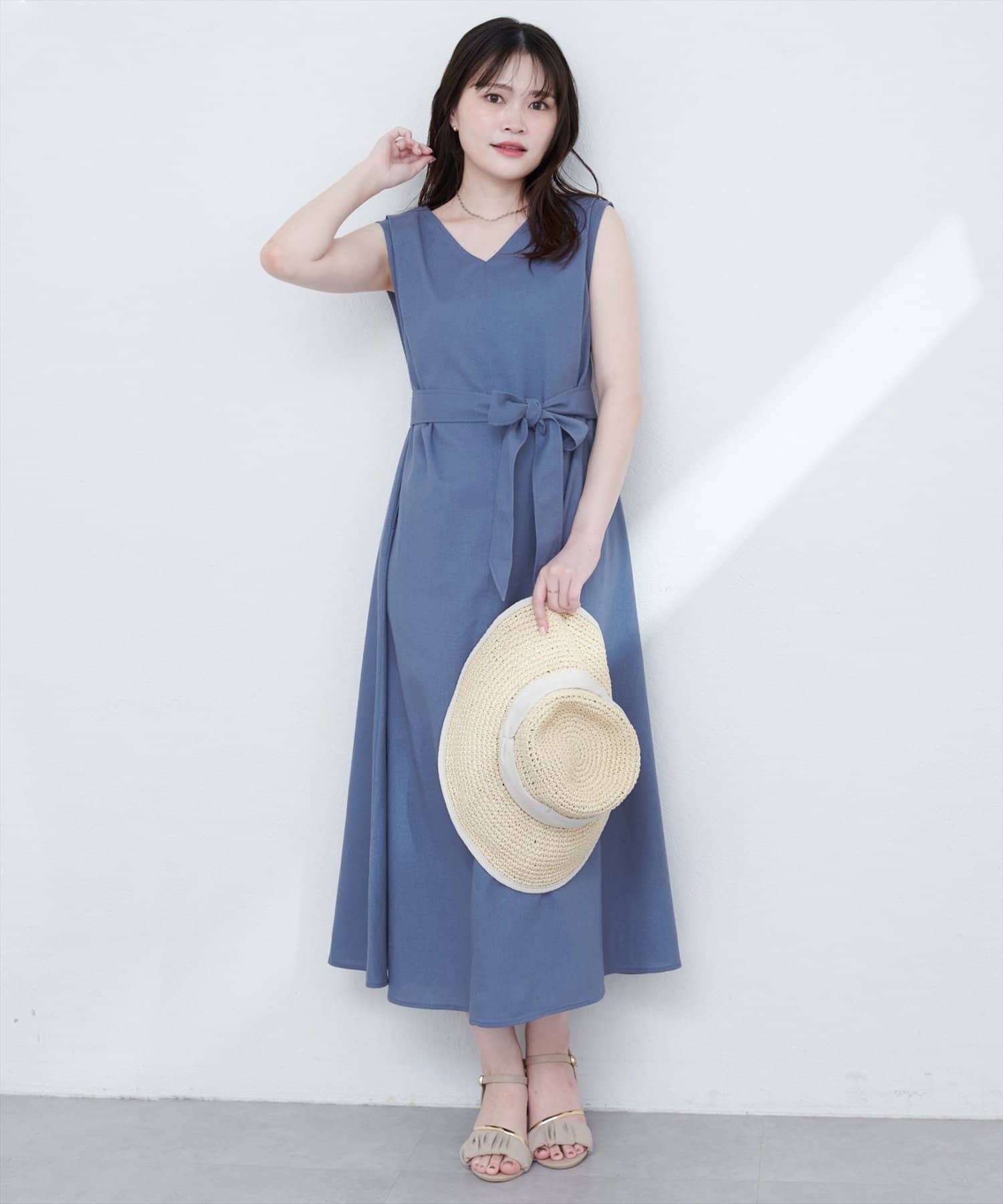 【2025SS natural couture】選べる袖丈前後2WAYベルト付きワンピース※サイズのMサイズはノースリデザインです。■Design着回し力抜群の、前後2WAYウエストベルト付きワンピー