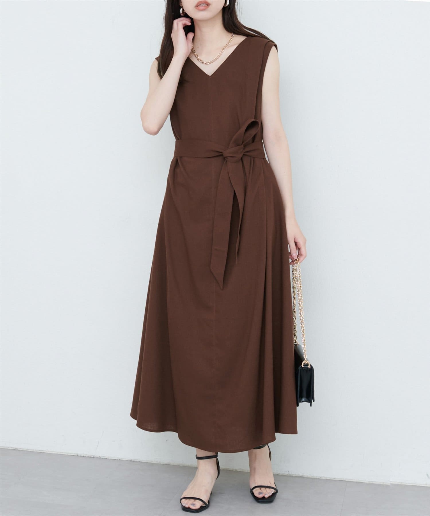 natural couture(ナチュラルクチュール) 選べる袖丈前後2WAYベルト付きワンピース