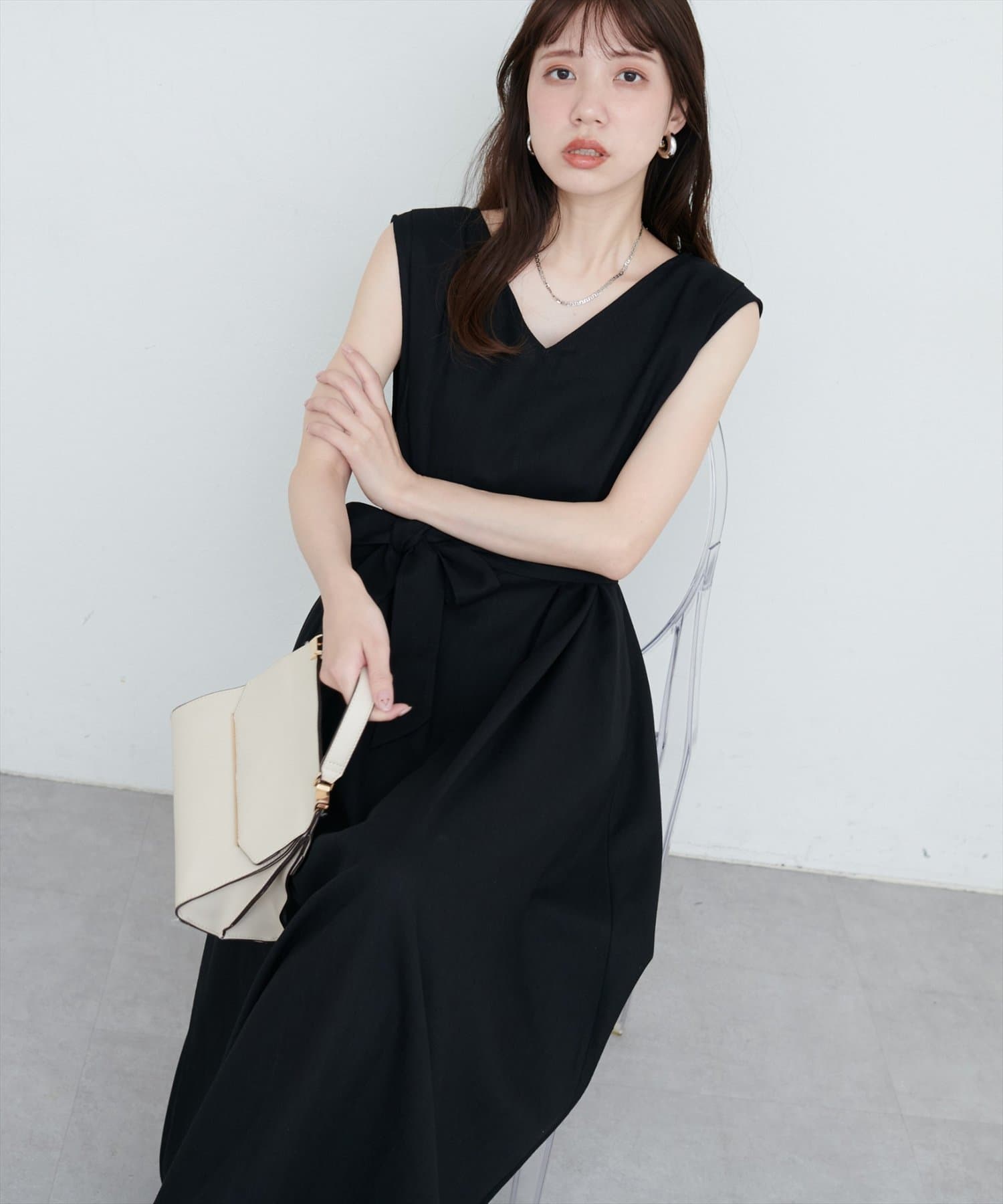 【2025SS natural couture】選べる袖丈前後2WAYベルト付きワンピース※サイズのMサイズはノースリデザインです。■Design着回し力抜群の、前後2WAYウエストベルト付きワンピー