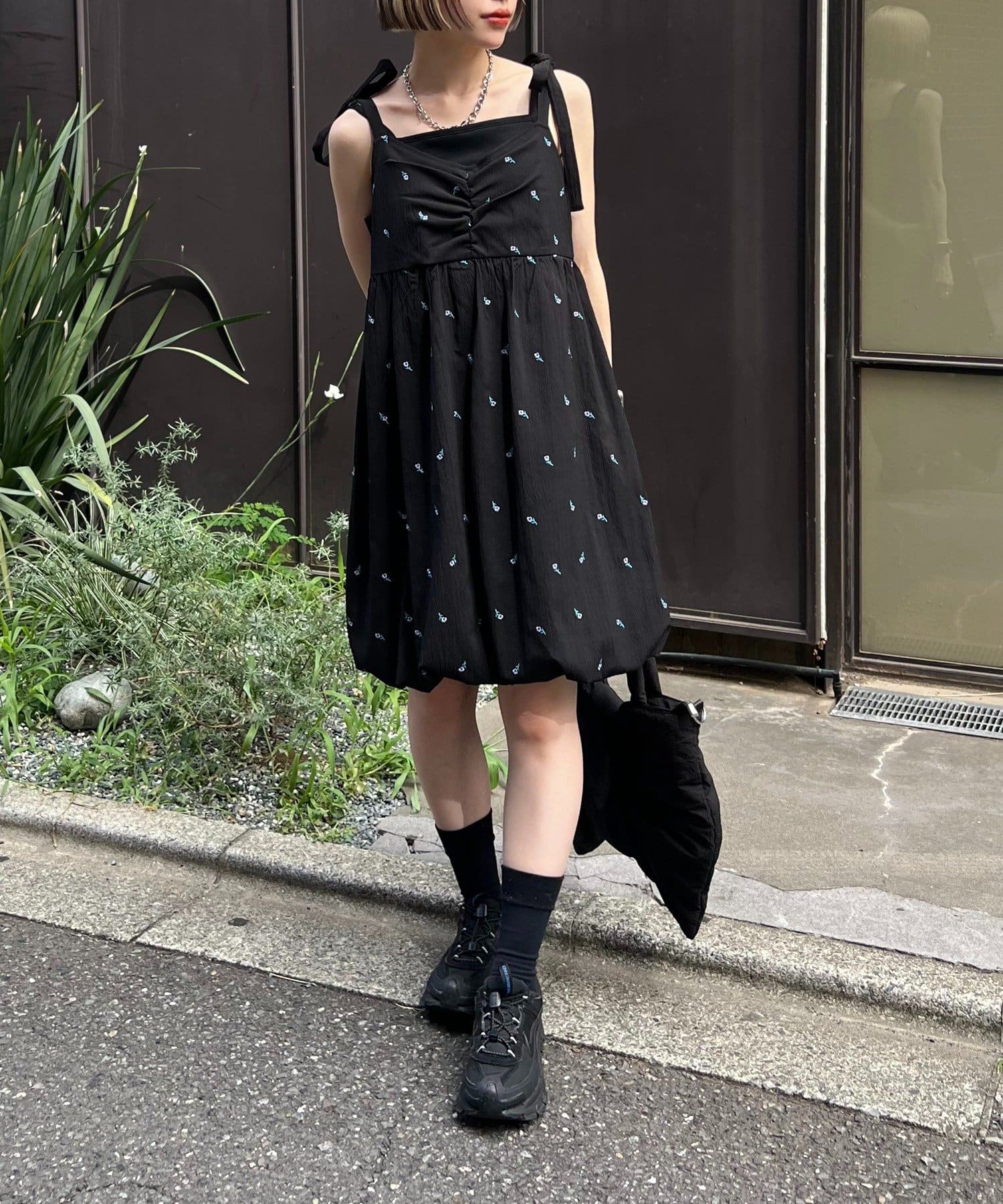 w closet(ダブルクローゼット) 【Your project Item♡】肩リボンバルーンキャミワンピース
