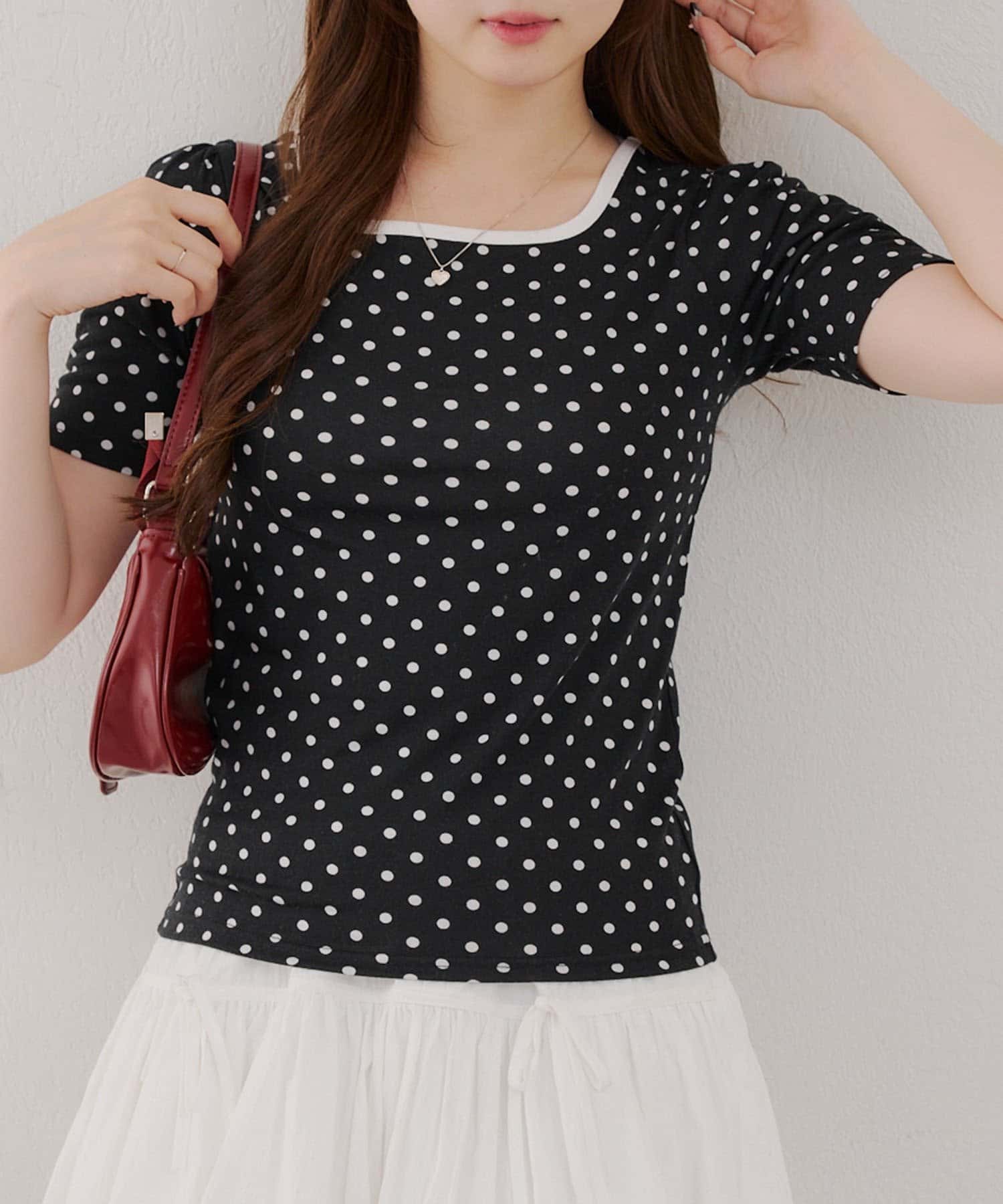 NICE CLAUP / OLIVE des OLIVE OUTLET(ナイスクラップ  / オリーブ デ オリーブ アウトレット) 【RMAF】2WAYリンガードット柄T