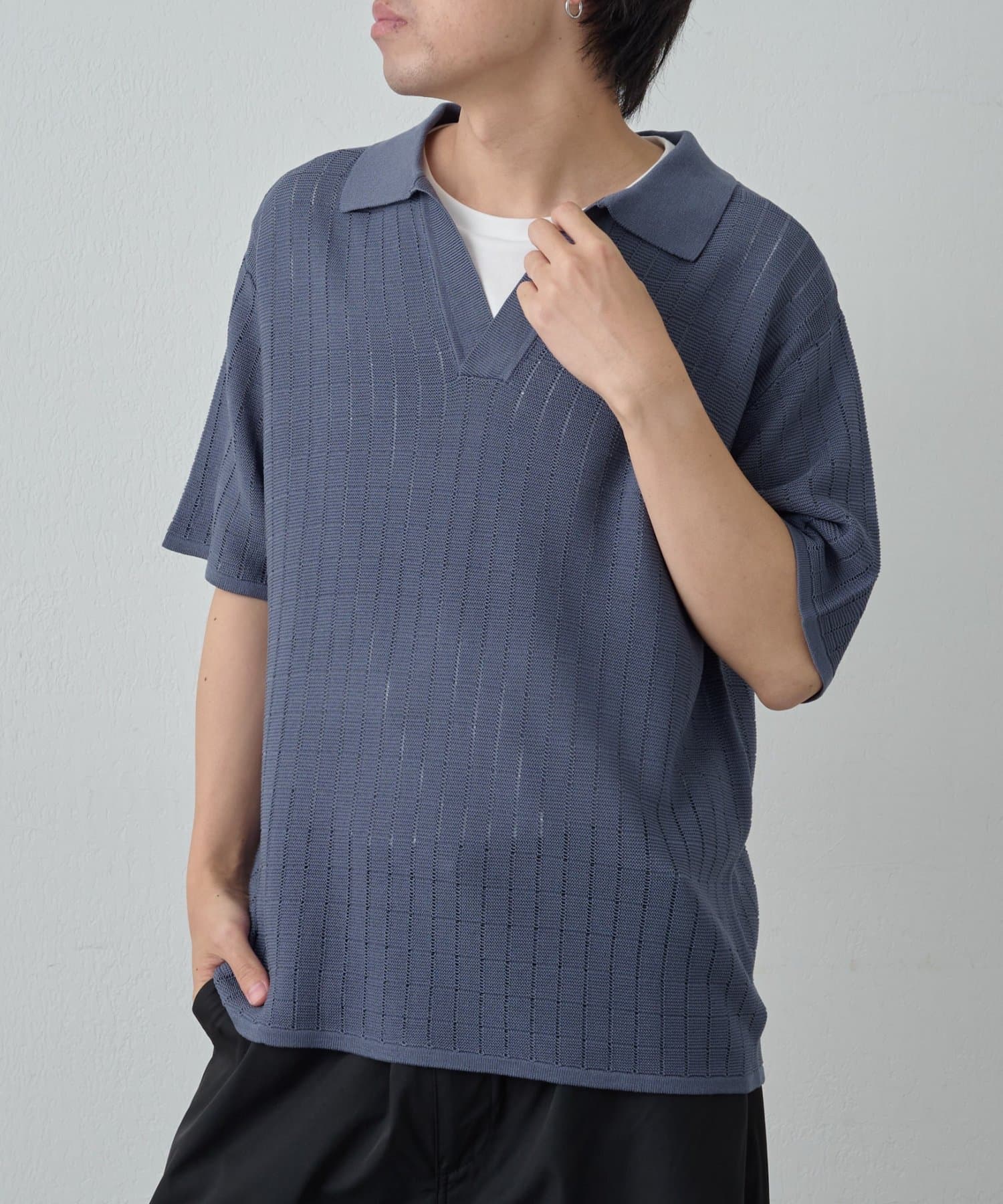 COLONY 2139(コロニー トゥーワンスリーナイン) 透かし編み半袖スキッパーニット