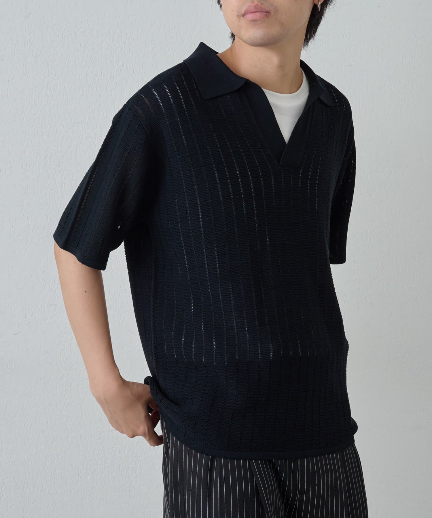 COLONY 2139(コロニー トゥーワンスリーナイン) 透かし編み半袖スキッパーニット