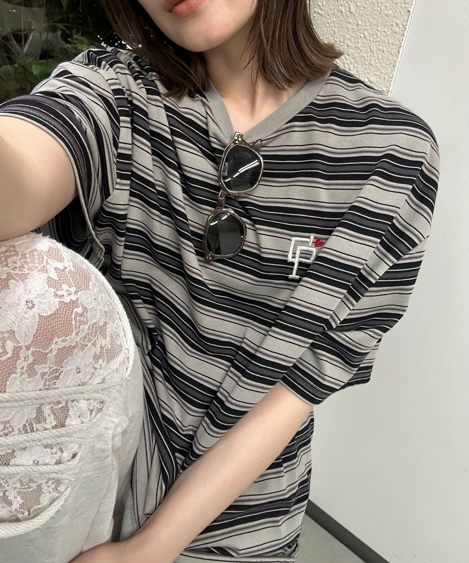 CIAOPANIC(チャオパニック) ボーダーアソート オーバーダイピグメントTシャツ