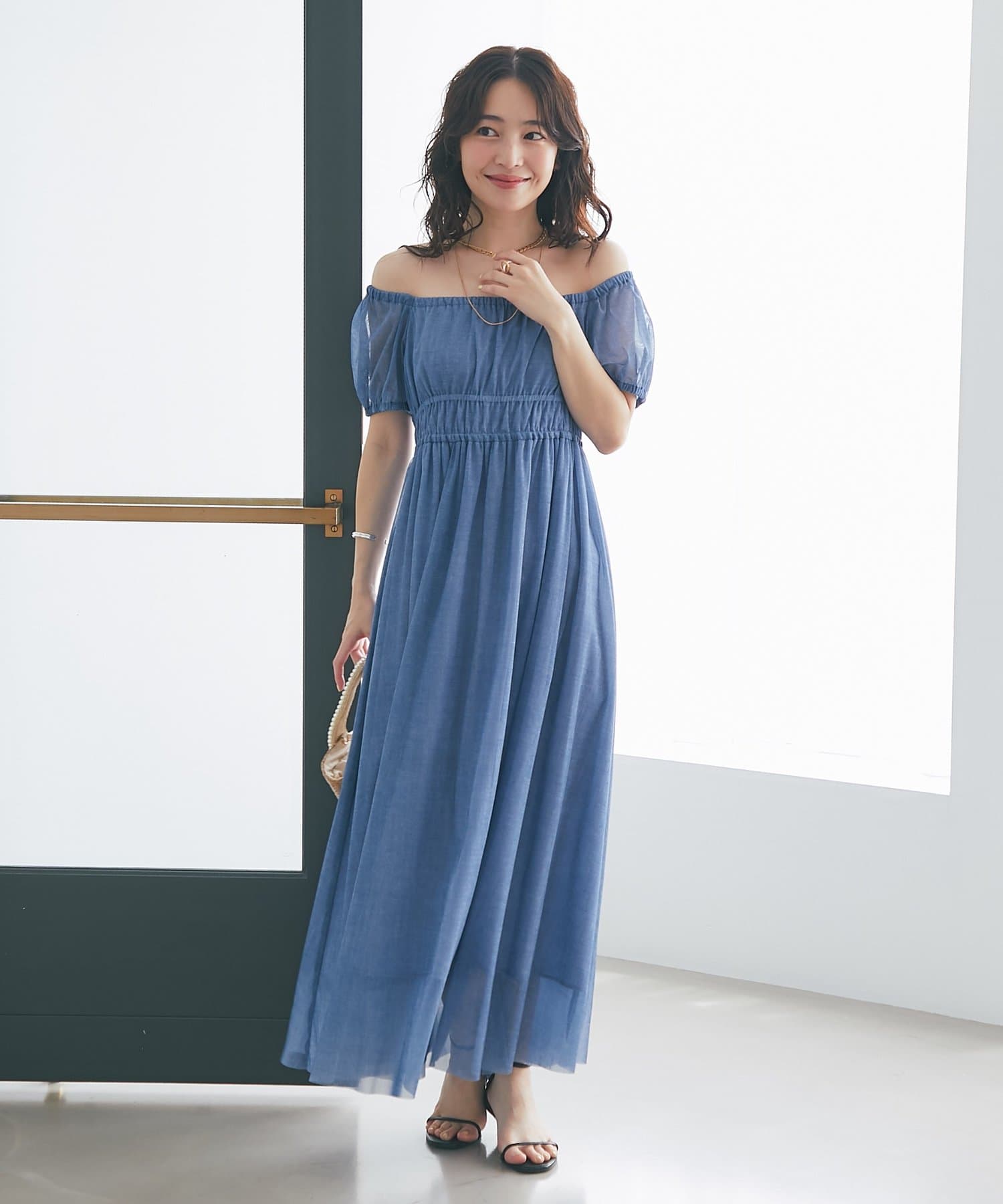 La boutique BonBon(ラブティックボンボン) 【涼しくて美シルエット】デニムライクネットチュールワンピース