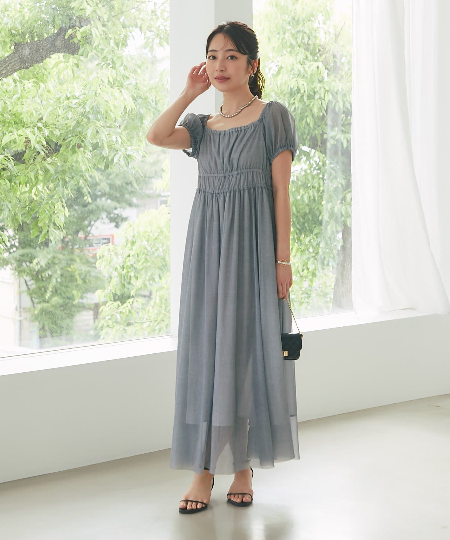 La boutique BonBon(ラブティックボンボン) 【涼しくて美シルエット】デニムライクネットチュールワンピース