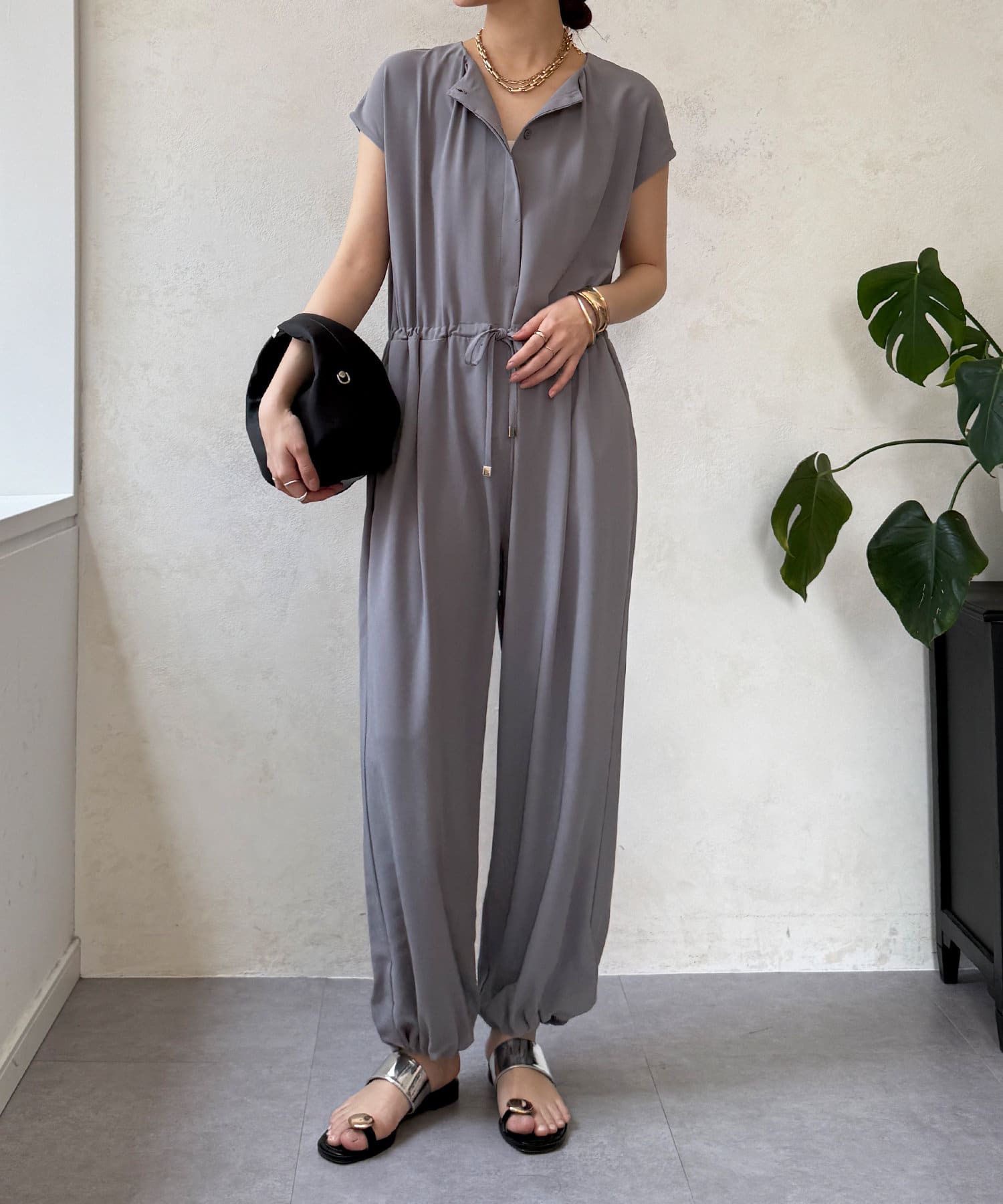 【新品未使用品】 DOUDOUフレンチスリーブオールインワン　グレー DouDou】フレンチスリーブオールインワン | OUTLET(アウトレット