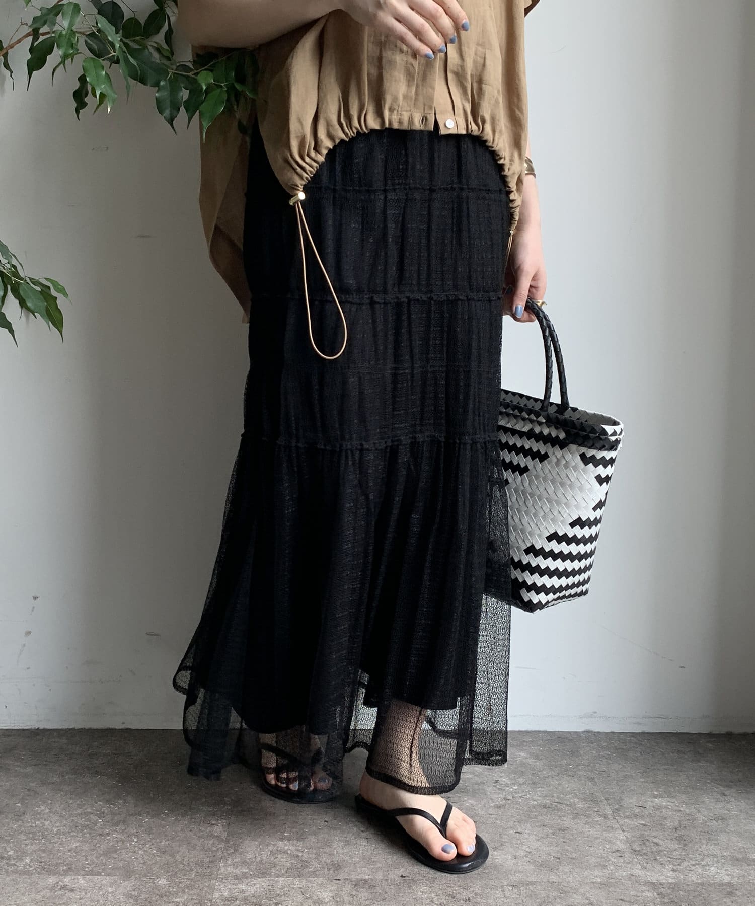 OUTLET(アウトレット) 【DouDou】レースシャーリングティアードスカート