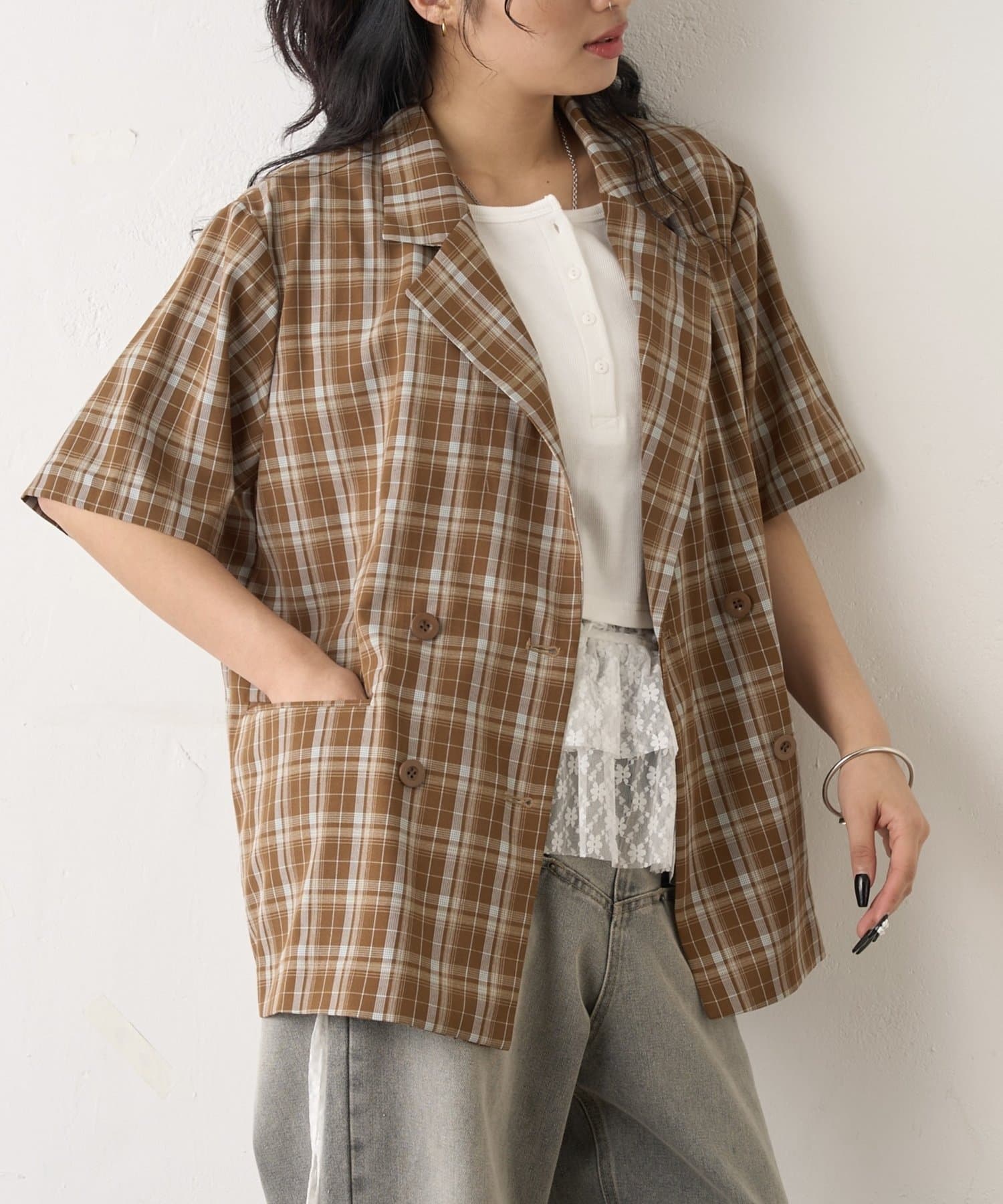 OUTLET(アウトレット) 【WHO'S WHO gallery】テーラード半袖ダブルジャケット