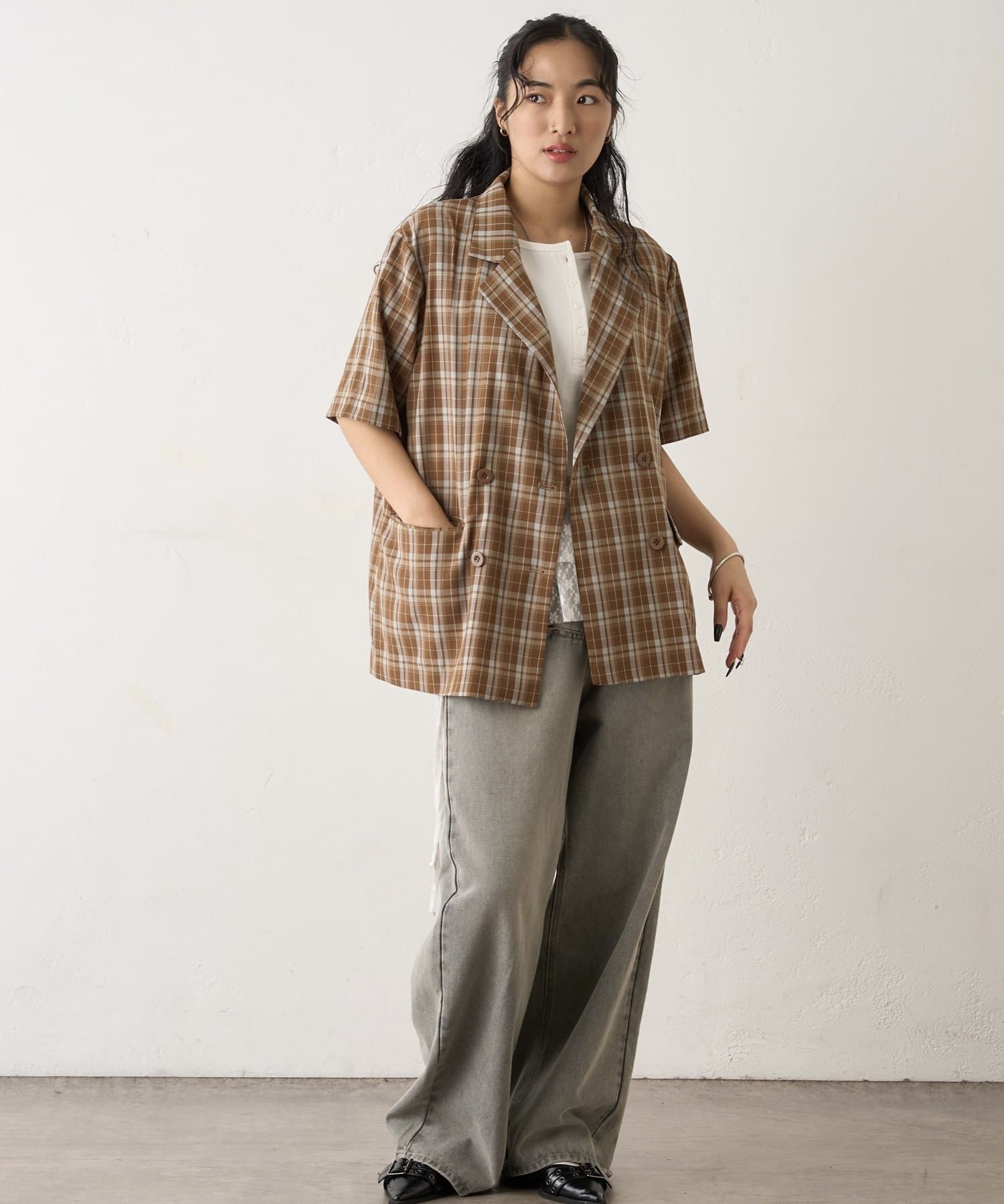 OUTLET(アウトレット) 【WHO'S WHO gallery】テーラード半袖ダブルジャケット