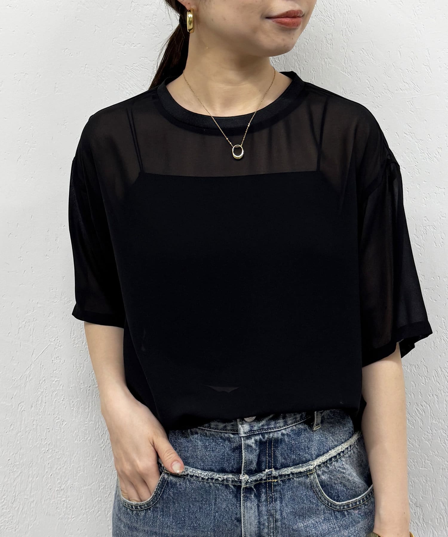Loungedress】シフォンハーフスリーブプルオーバー | OUTLET 