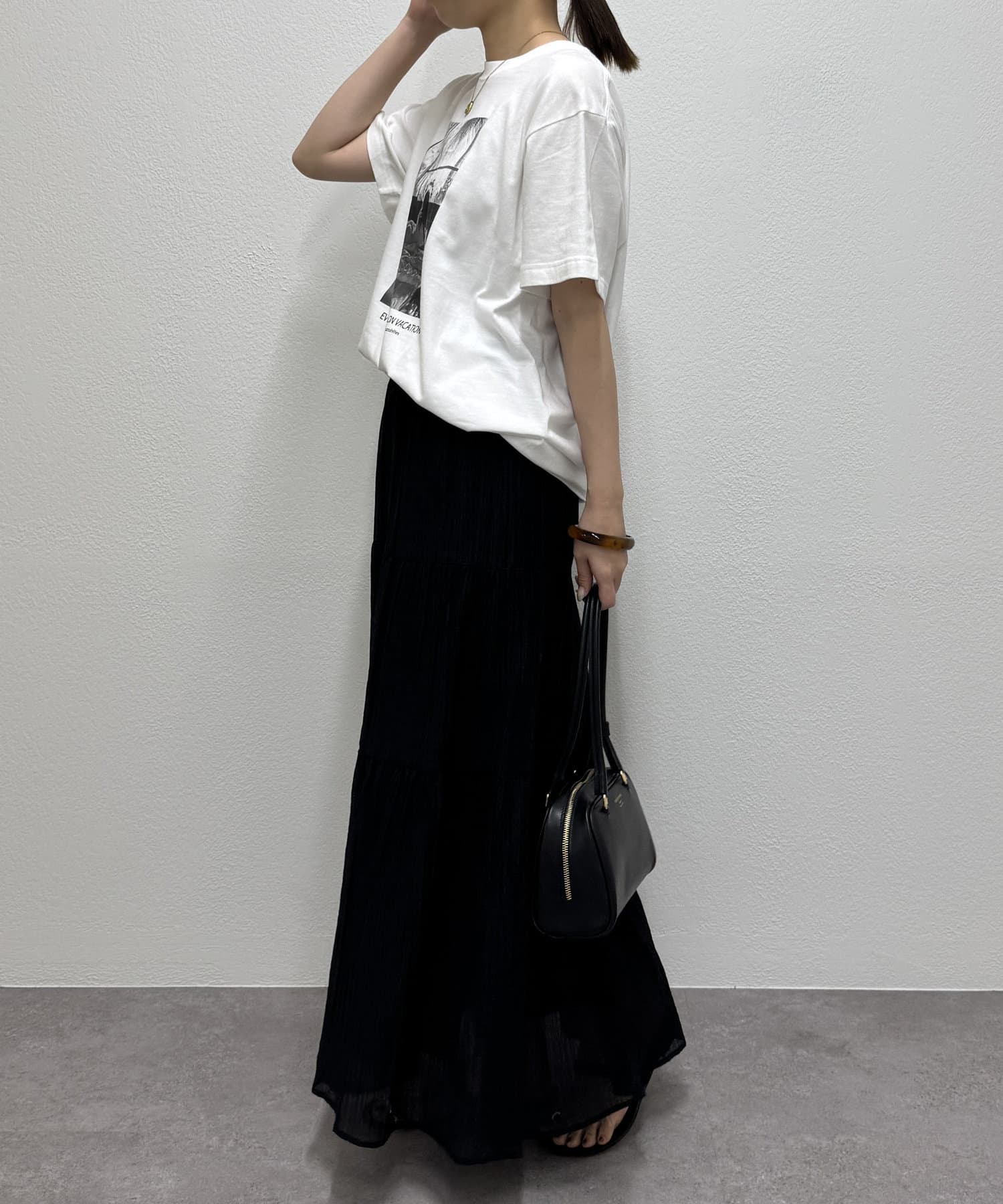 新品　Loungedress 楊柳ティアードスカート　ラウンジドレス　ブラック 新品 Loungedress 楊柳ティアードスカート ラウンジドレス