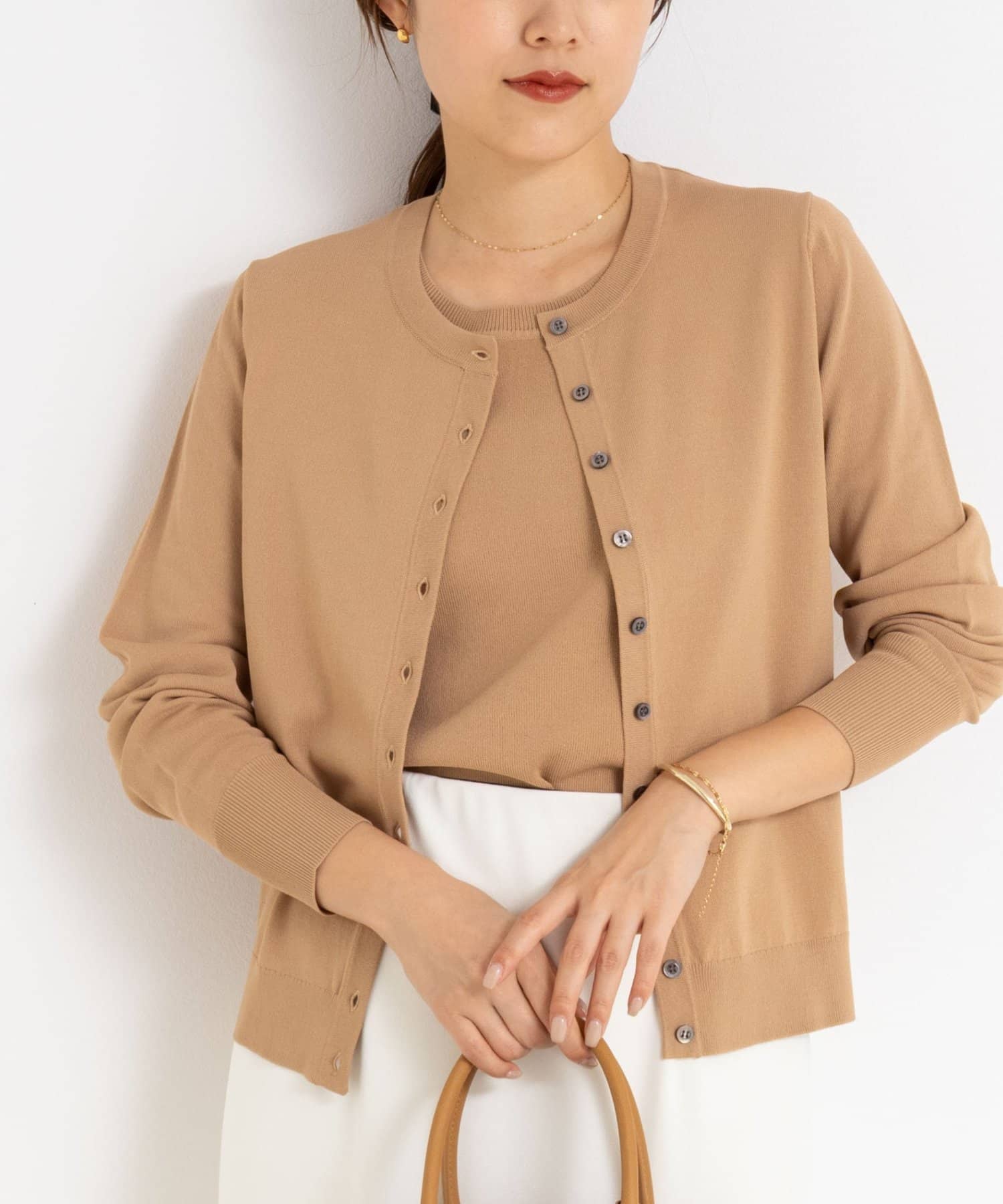 ◇25SS◇NOLLEY'S sophi◆Point・大好評シリーズ「マルチファンクション」素材のクルーネックカーディガン・接触冷感/UVカット/W＆W性（Wash＆Wear：洗ってそのまま