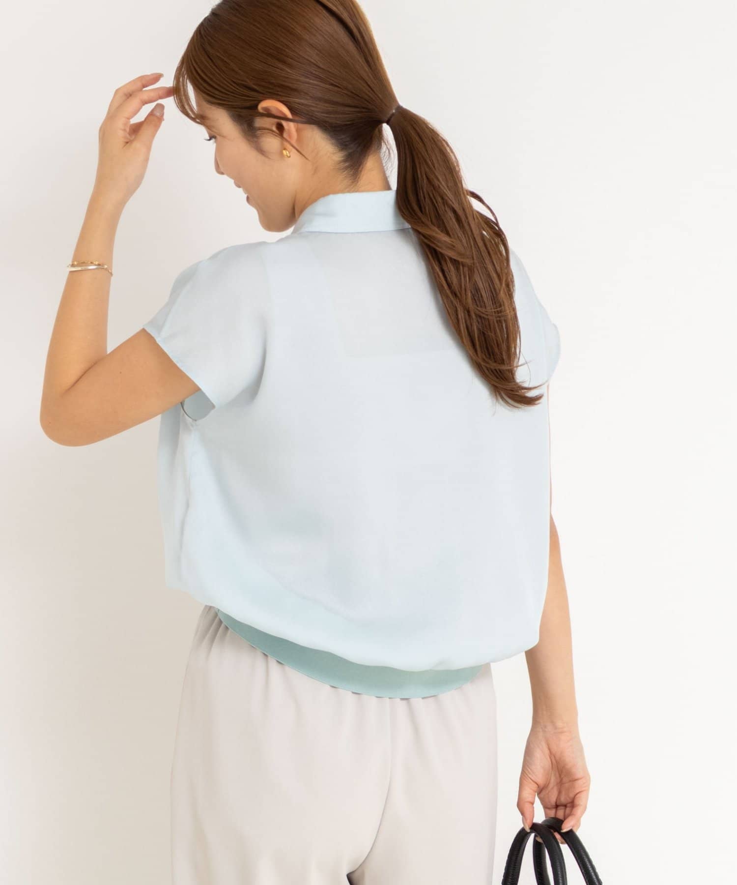 NOLLEY'S(ノーリーズ) 裾リブサテンシフォンフレンチシャツ