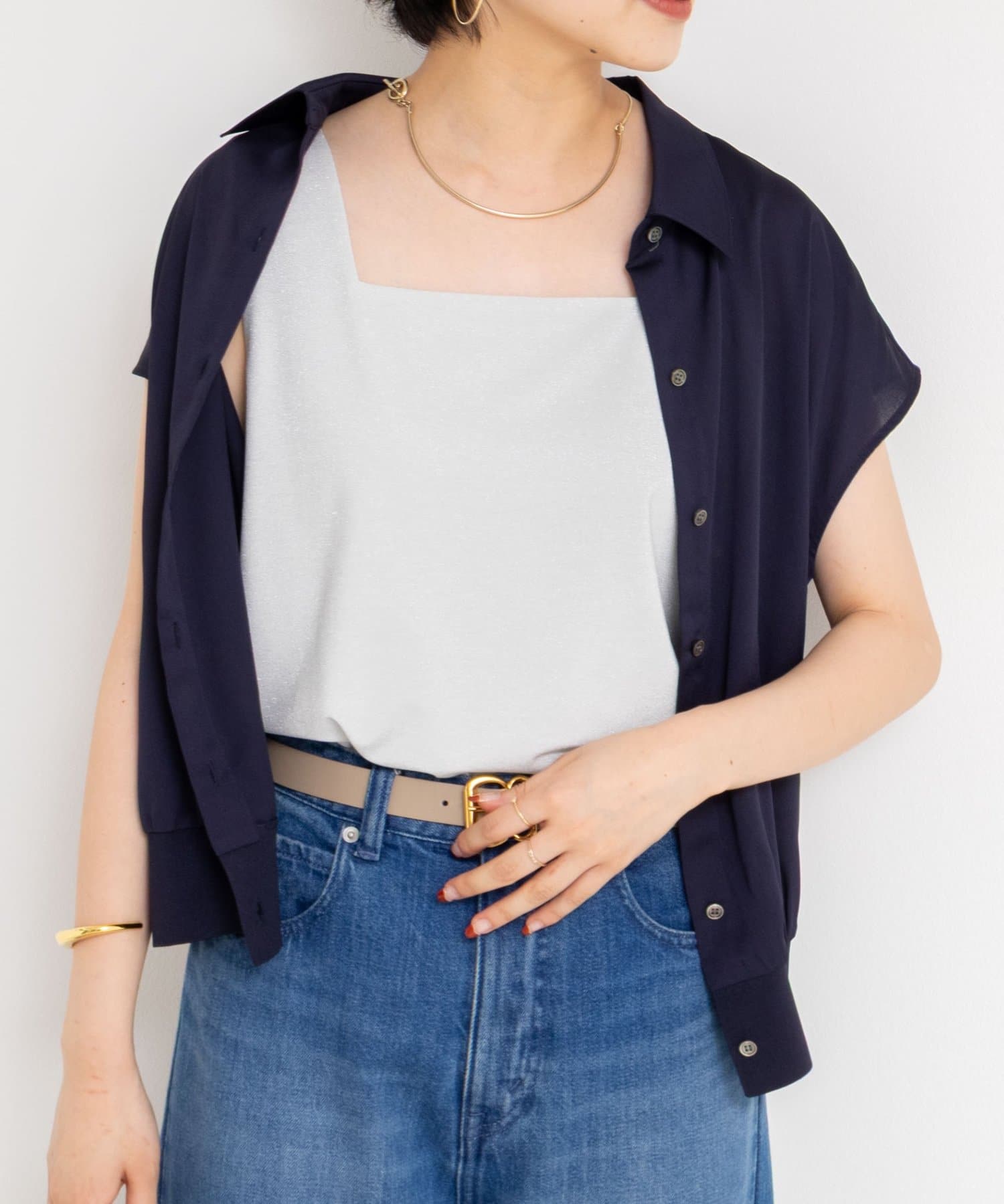 ◇25SS◇NOLLEY'S◆Pointロングセラーの前後どちらの面も着用可能な2WAYタンクトップがアップデート！・カットソー面がラメ入りになり、華やかさをプラス・サテン面とドッキングデザ