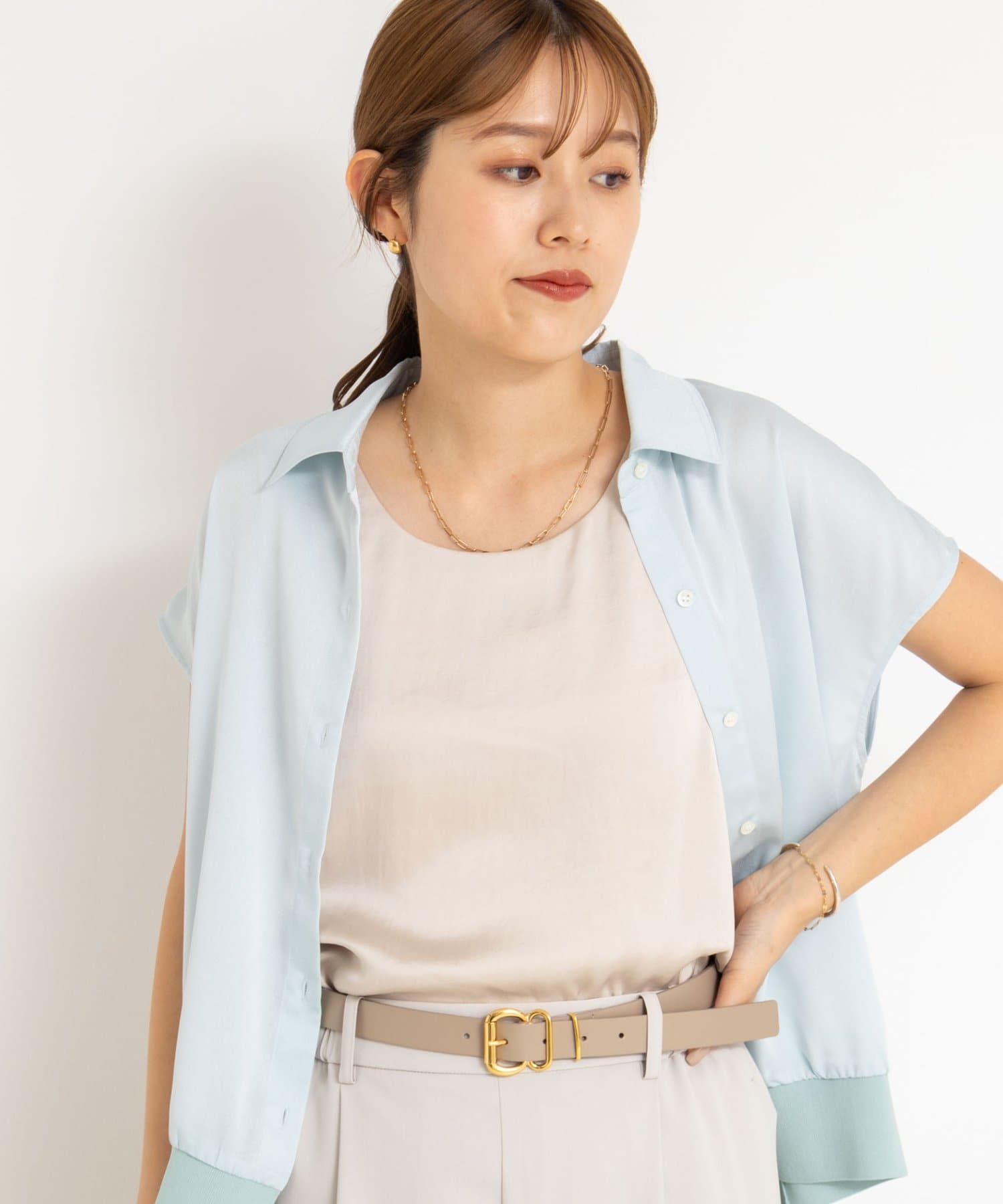◇25SS◇NOLLEY'S◆Pointロングセラーの前後どちらの面も着用可能な2WAYタンクトップがアップデート！・カットソー面がラメ入りになり、華やかさをプラス・サテン面とドッキングデザ