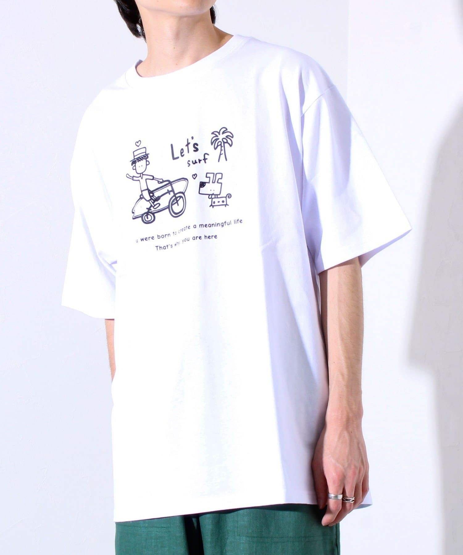 tuu】白黒プリントTシャツ ➀ Let's surf バイク＆サーフボード