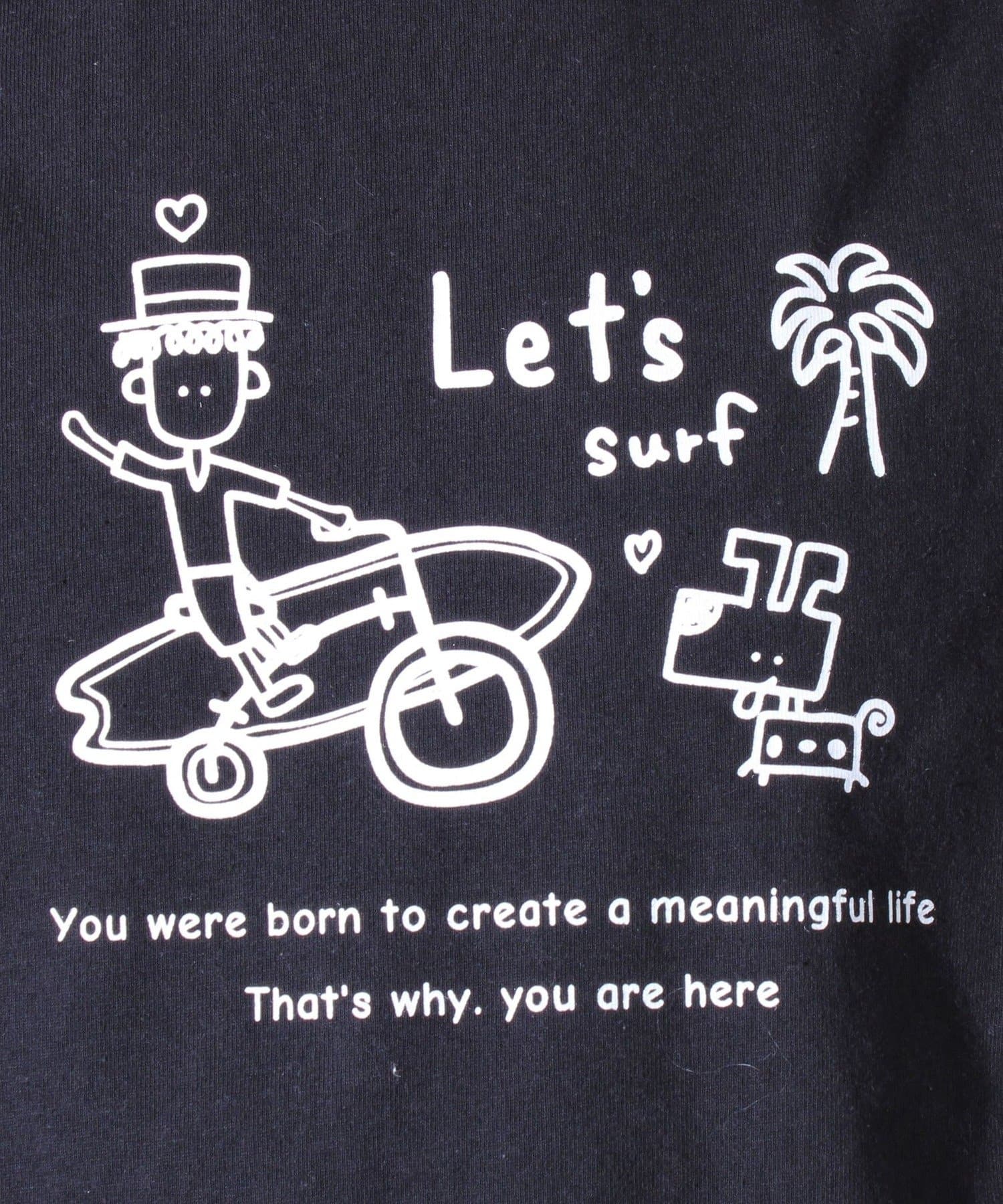 FREDY & GLOSTER(フレディ アンド グロスター) 【tuu】白黒プリントTシャツ ➀ Let's surf バイク＆サーフボード