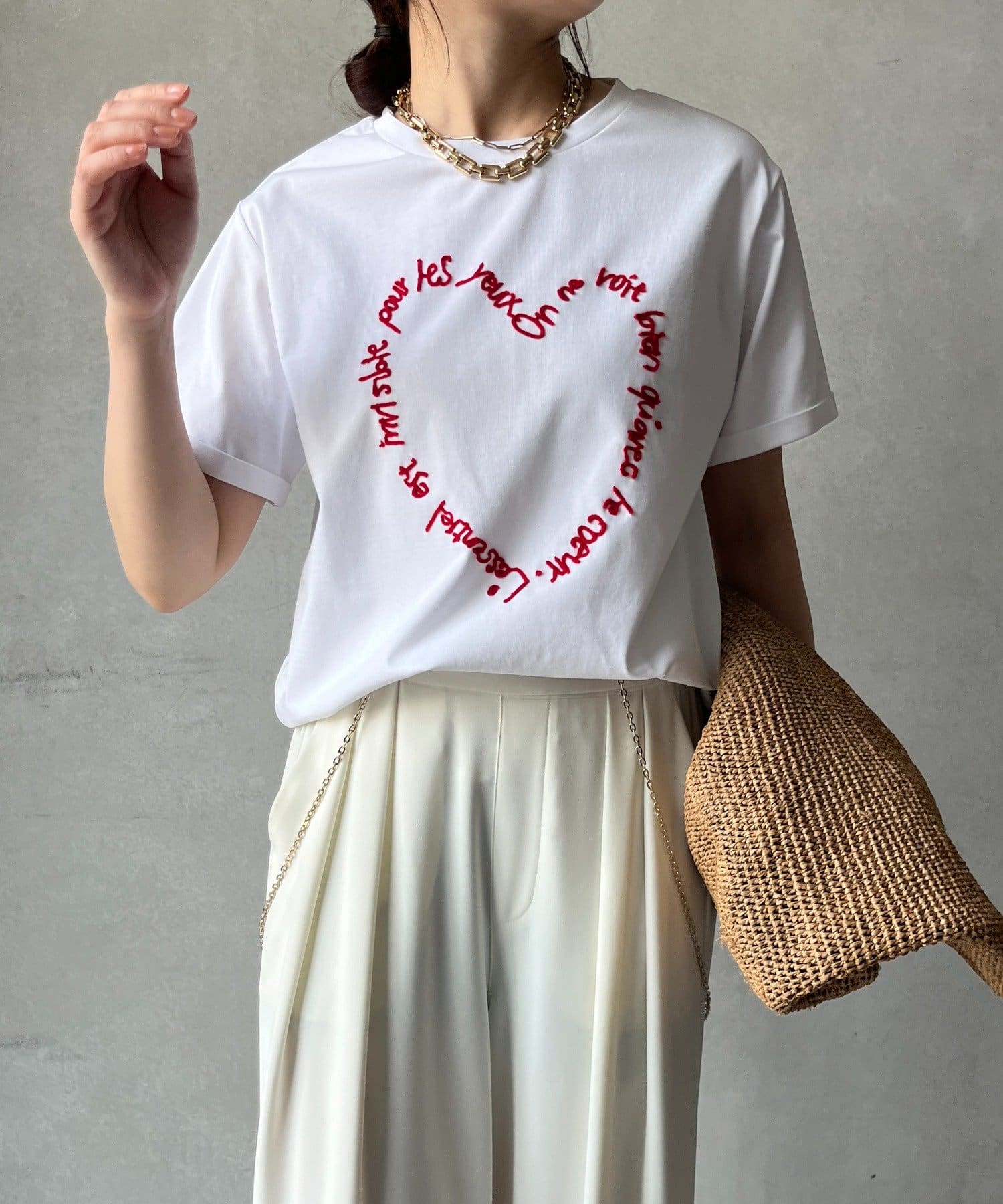 DOUDOU(ドゥドゥ) 【WEB限定】ハート刺繍TEE