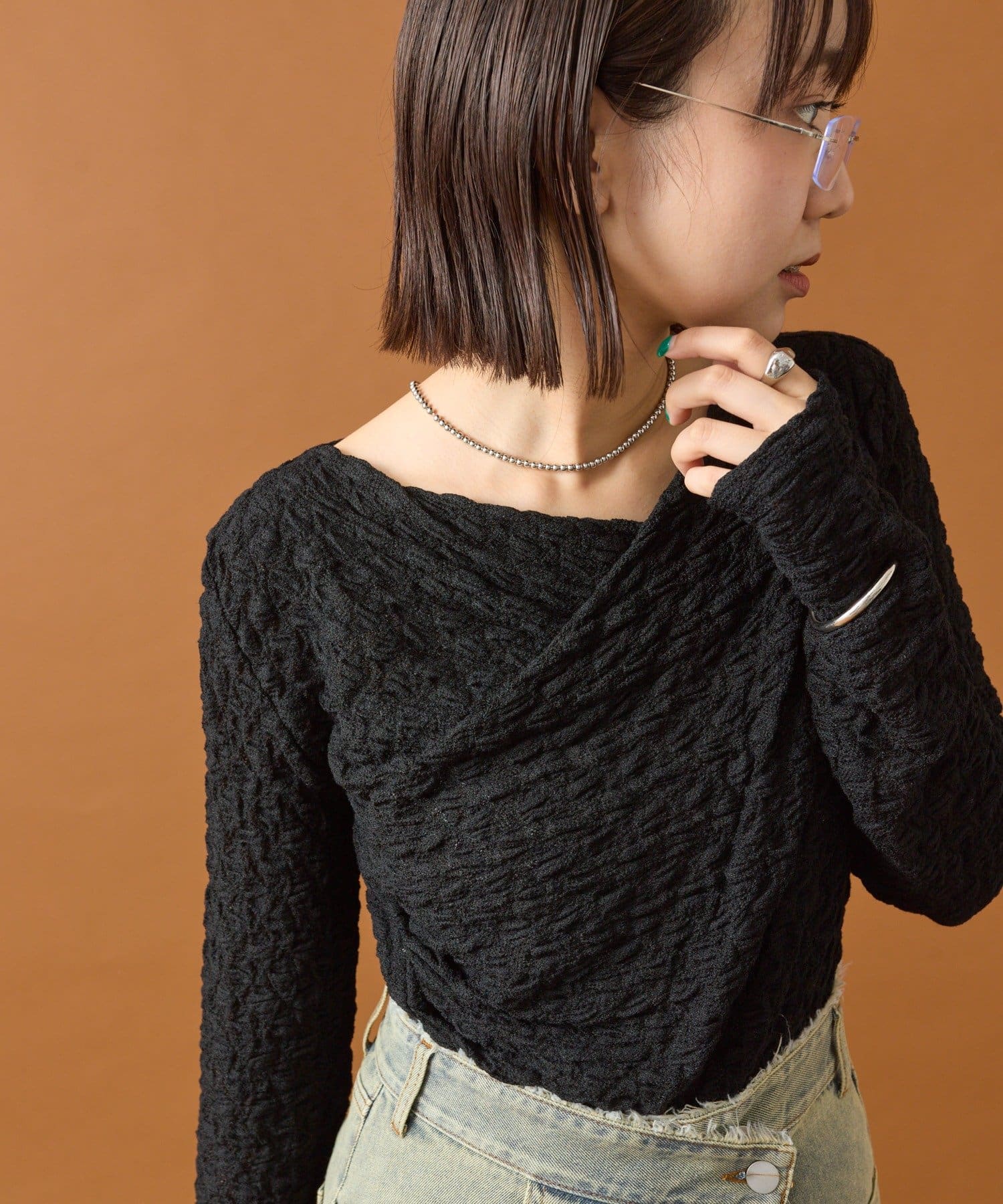 mystic(ミスティック) レースオフショルロンTシャツ