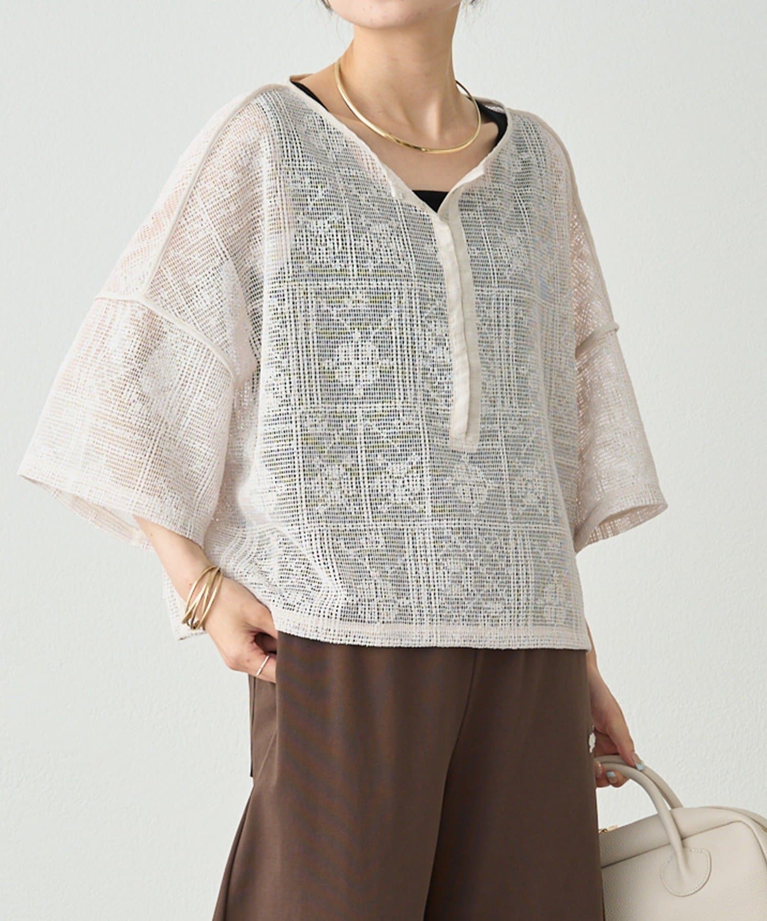 メッシュクロス刺繍ブラウス | PUAL CE CIN(ピュアルセシン