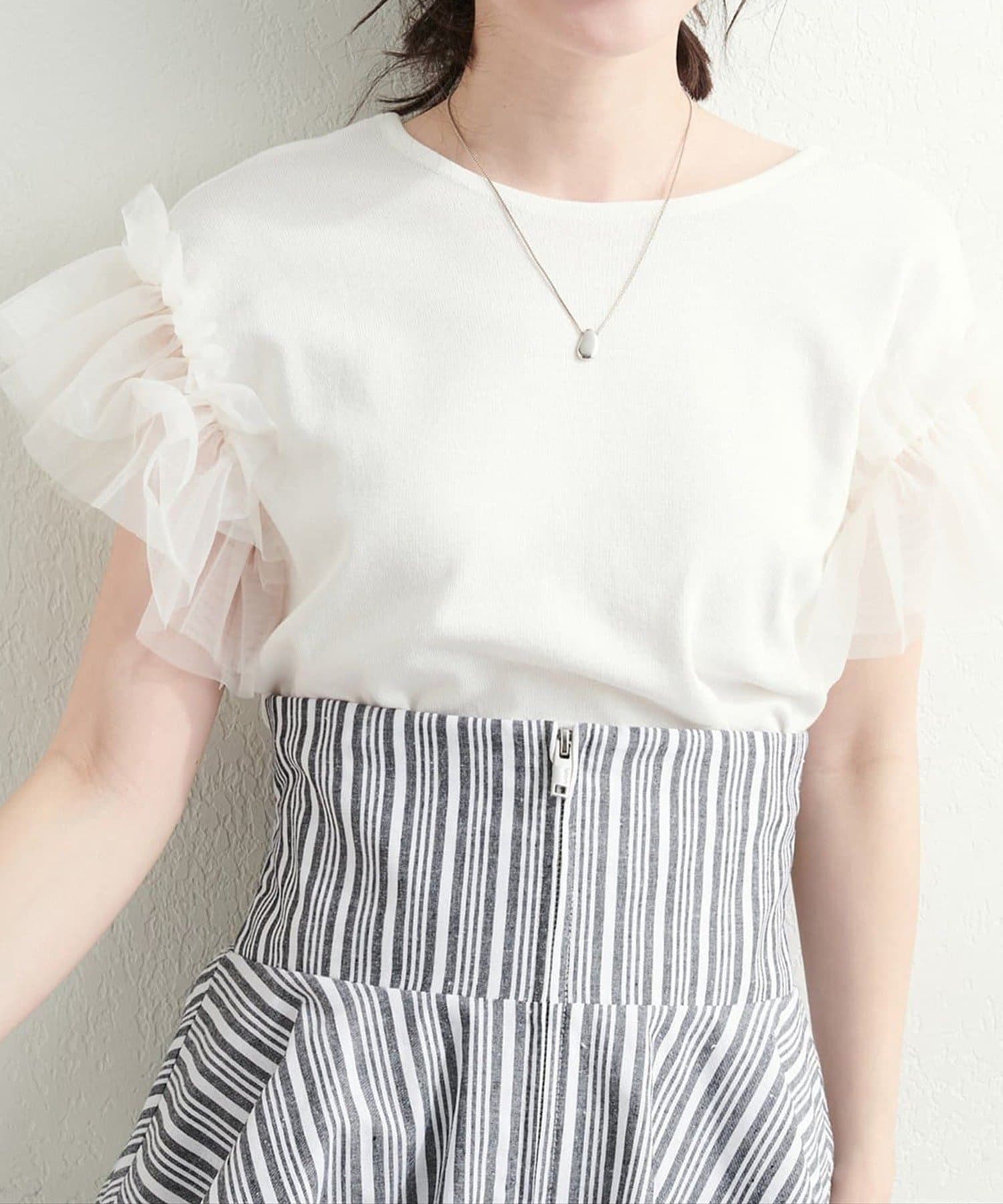 NICE CLAUP / OLIVE des OLIVE OUTLET(ナイスクラップ  / オリーブ デ オリーブ アウトレット) 【natural couture】チュールフリルドッキングニット