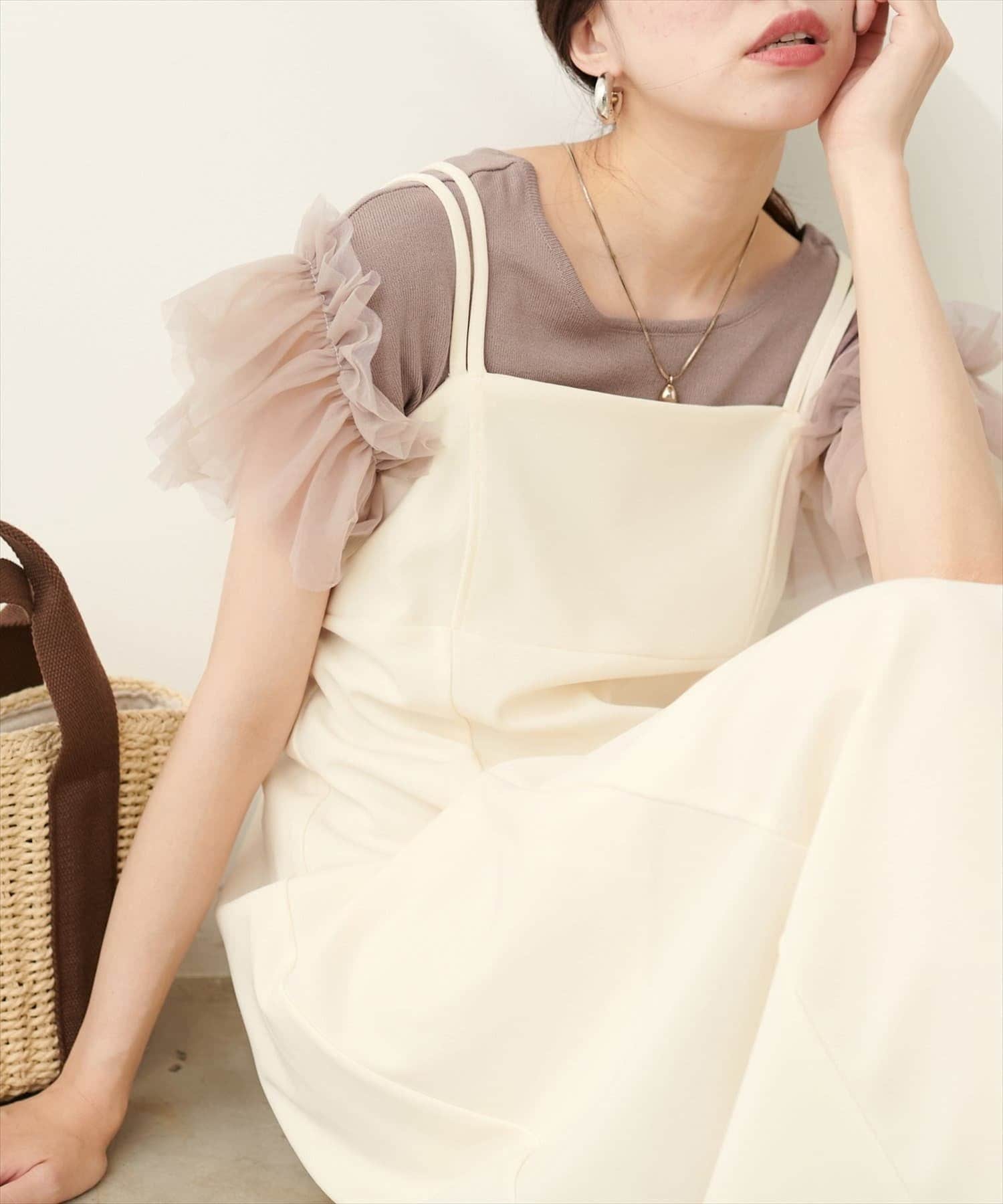 NICE CLAUP / OLIVE des OLIVE OUTLET(ナイスクラップ  / オリーブ デ オリーブ アウトレット) 【natural couture】チュールフリルドッキングニット